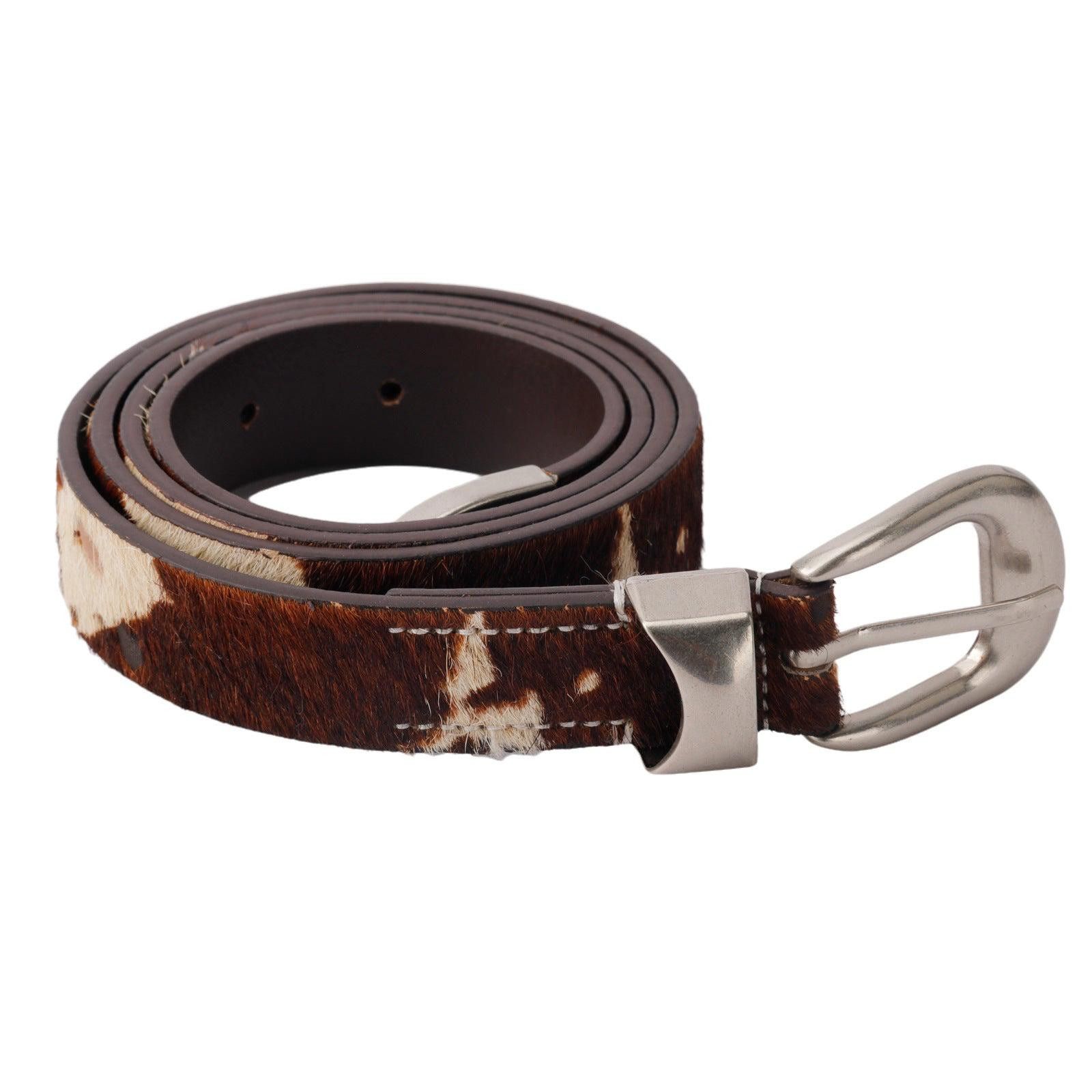 Leather Genuine Cow-Hair Spotted Head-Layer Leather Belt Size ONE SIZE - 5 Thumbnail