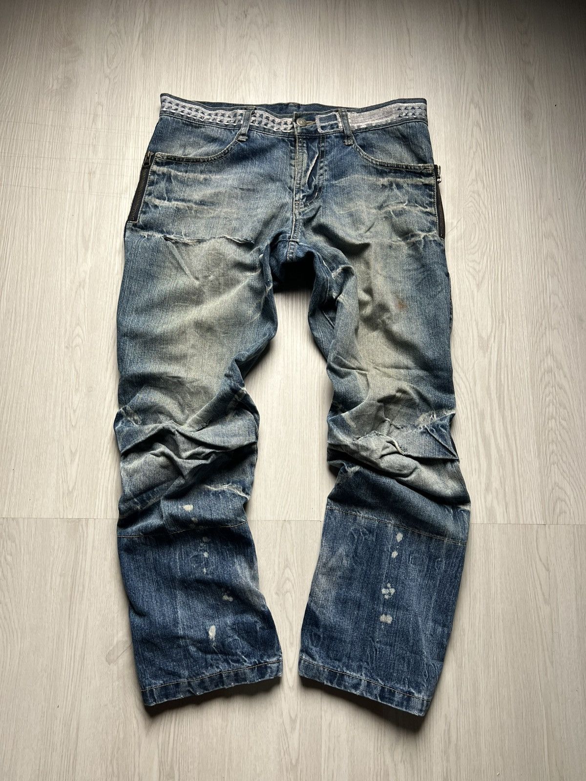 PPFM Spiral Cut PPFM Faded Distressed Jeans Size US 33 - 1 Thumbnail