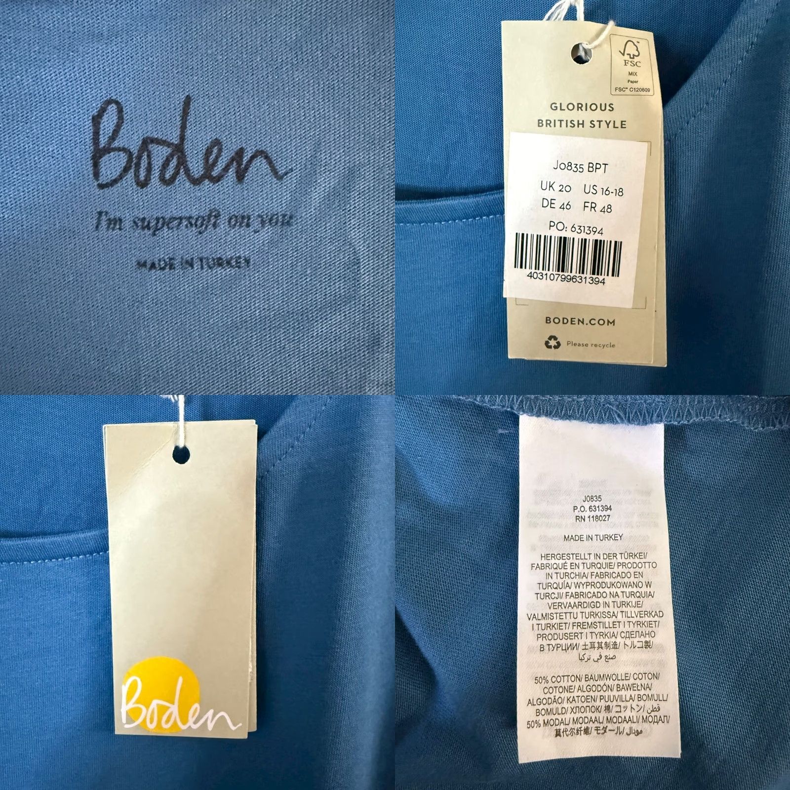 Boden VINTAGE? Wait: Boden Supersoft Scoop-Neck Short-Sleeve T-Shirt Blue Womens Size 16-18 New Size XXL / US 16-18 / IT 52-54 - 8 Thumbnail