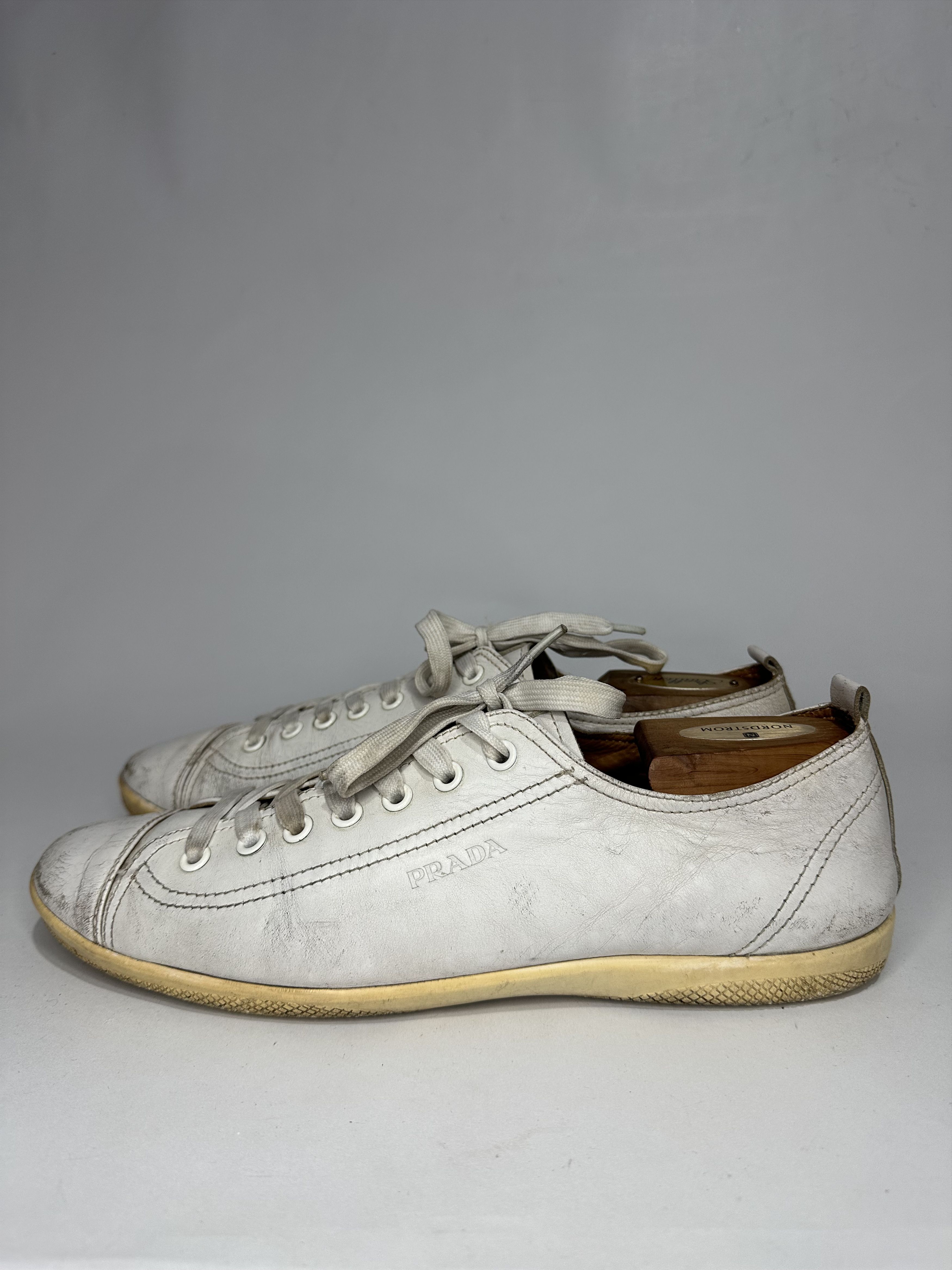 Prada Vintage Prada Distressed White Leather Sneakers SIZE 8 Uk. Size US 8 / EU 41 - 2 Thumbnail