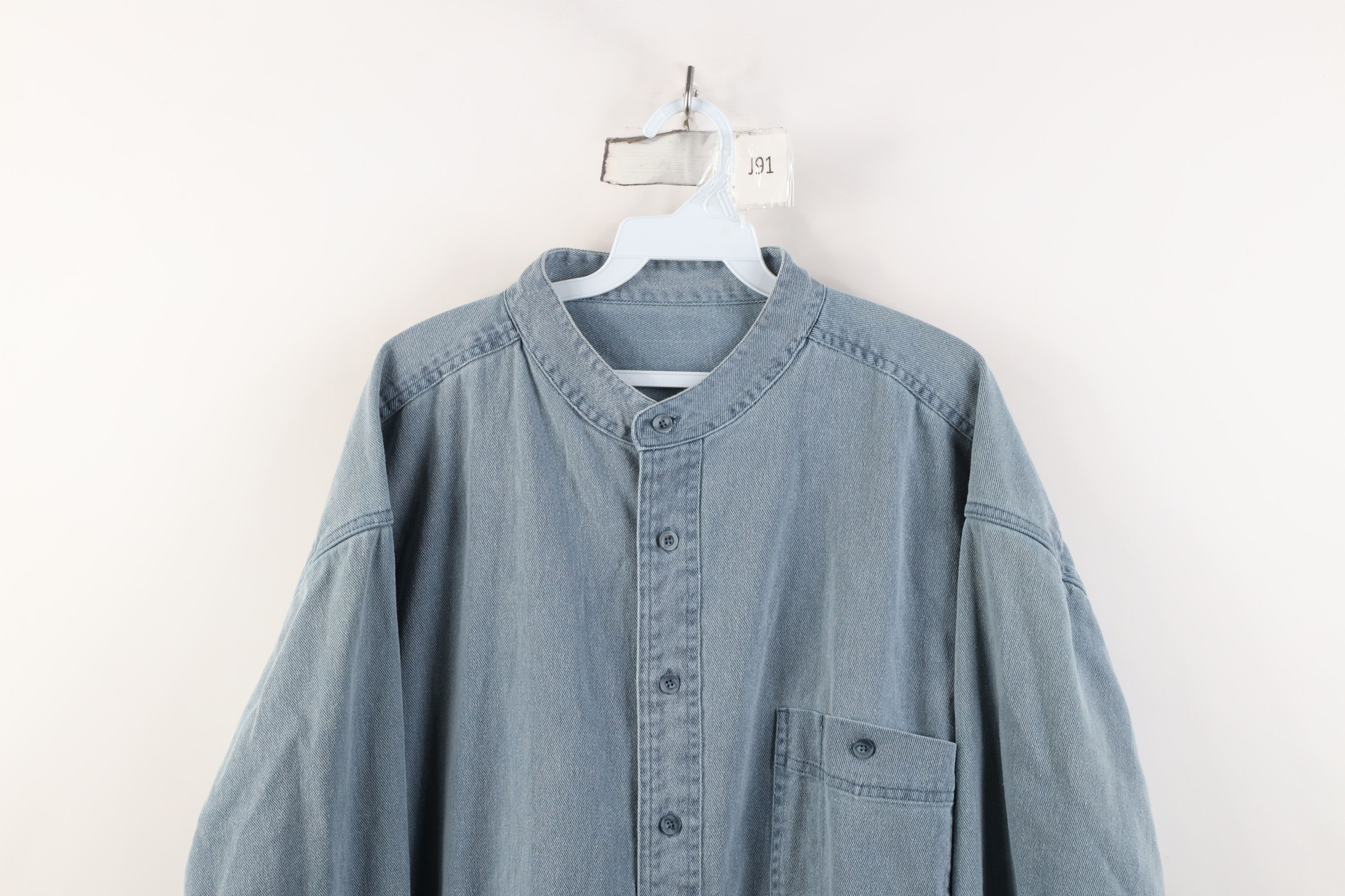 Vintage Vintage 90s Streetwear Cotton Twill Band Collar Button Shirt Size US XXL / EU 58 / 5 - 2 Thumbnail