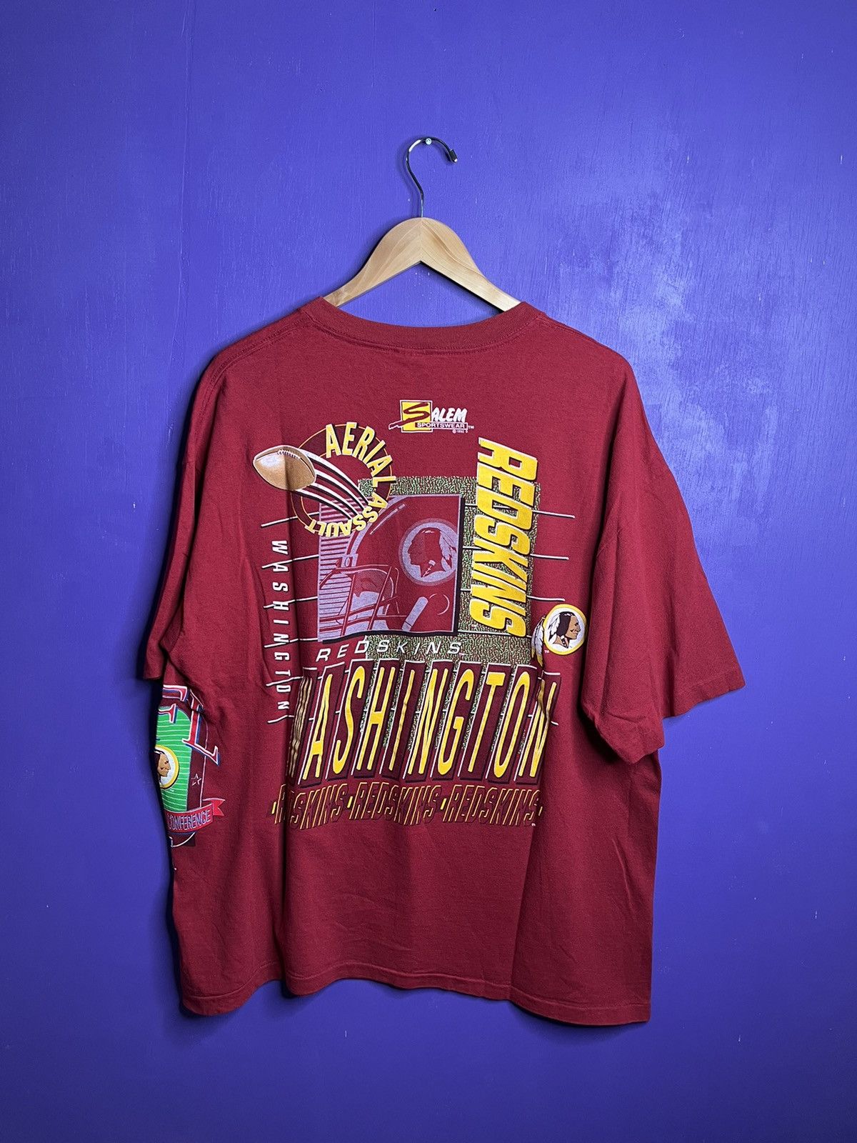 NFL × Salem Sportswear × Vintage Vintage 90s Washington Redskins Aerial assault AOP t-shirt Size US XXL / EU 58 / 5 - 2 Thumbnail