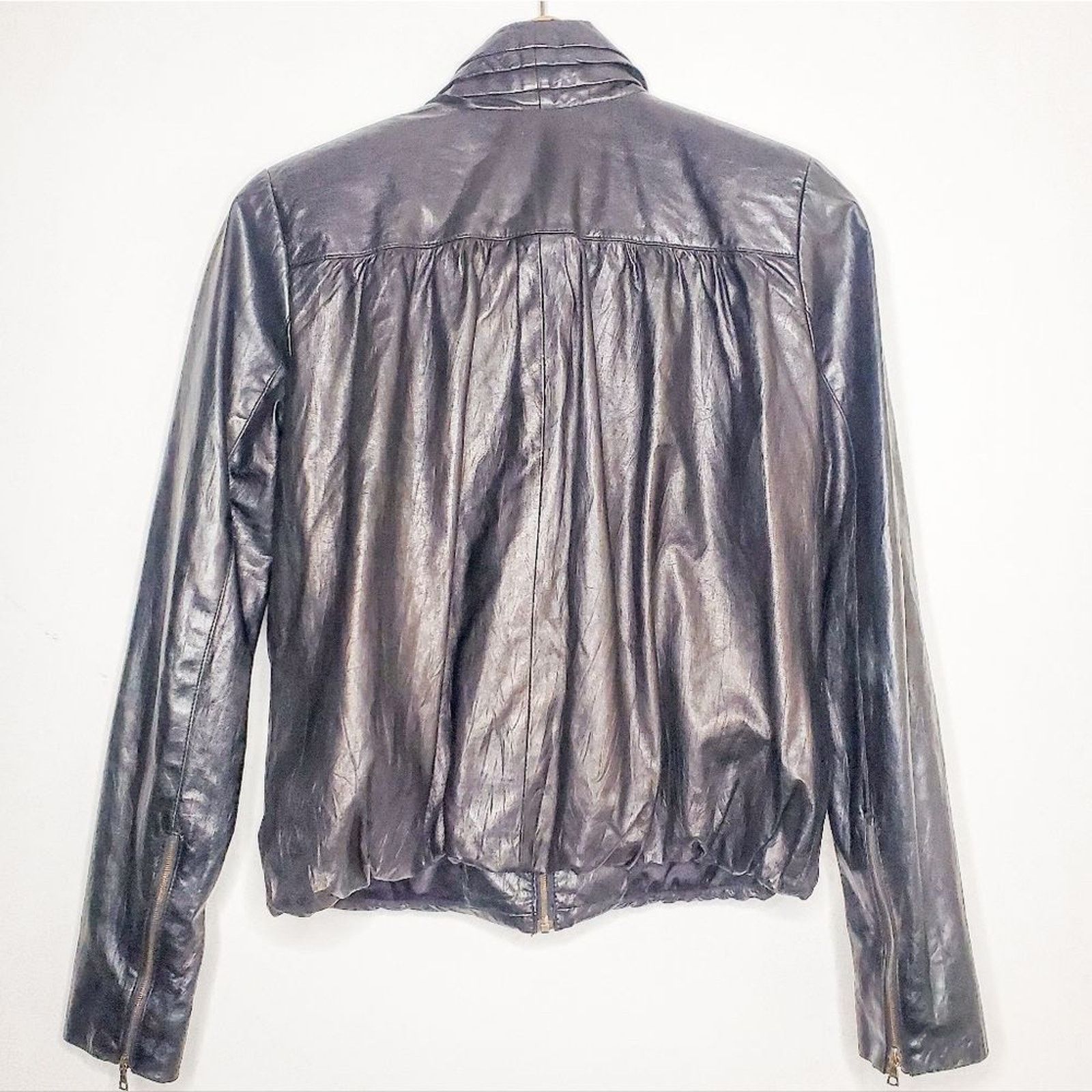 Diane von Furstenberg DVF Black Soft Leather Meringue Draped Moto Jacket Size 2 Size XS / US 0-2 / IT 36-38 - 6 Thumbnail
