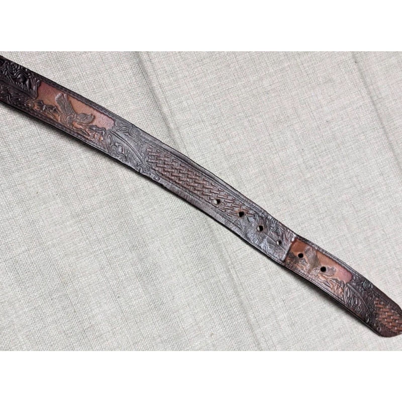 Vintage VINTAGE TOOLED buckle belt EAGLE leather 36 america WESTERN harley USA cowhide Size 36 - 6 Thumbnail