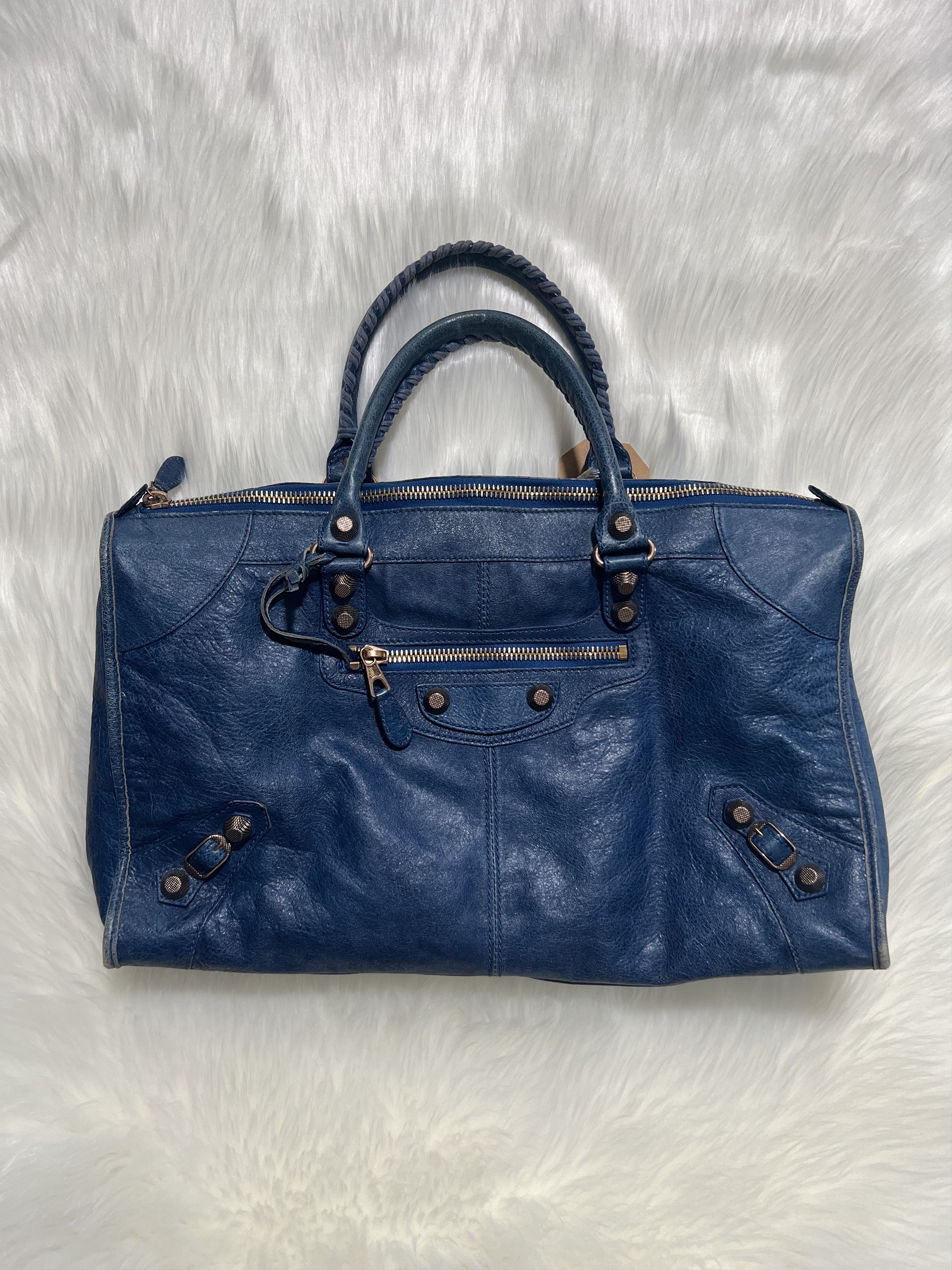 Balenciaga Balenciaga Blue Motocross Giant Leather City Bag | Grailed