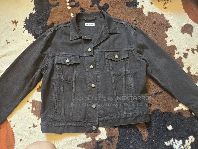 Balenciaga Balenciaga Back Crystal Logo Black Denim Jacket Size XXS / US 00 / IT 34 - 2 Thumbnail