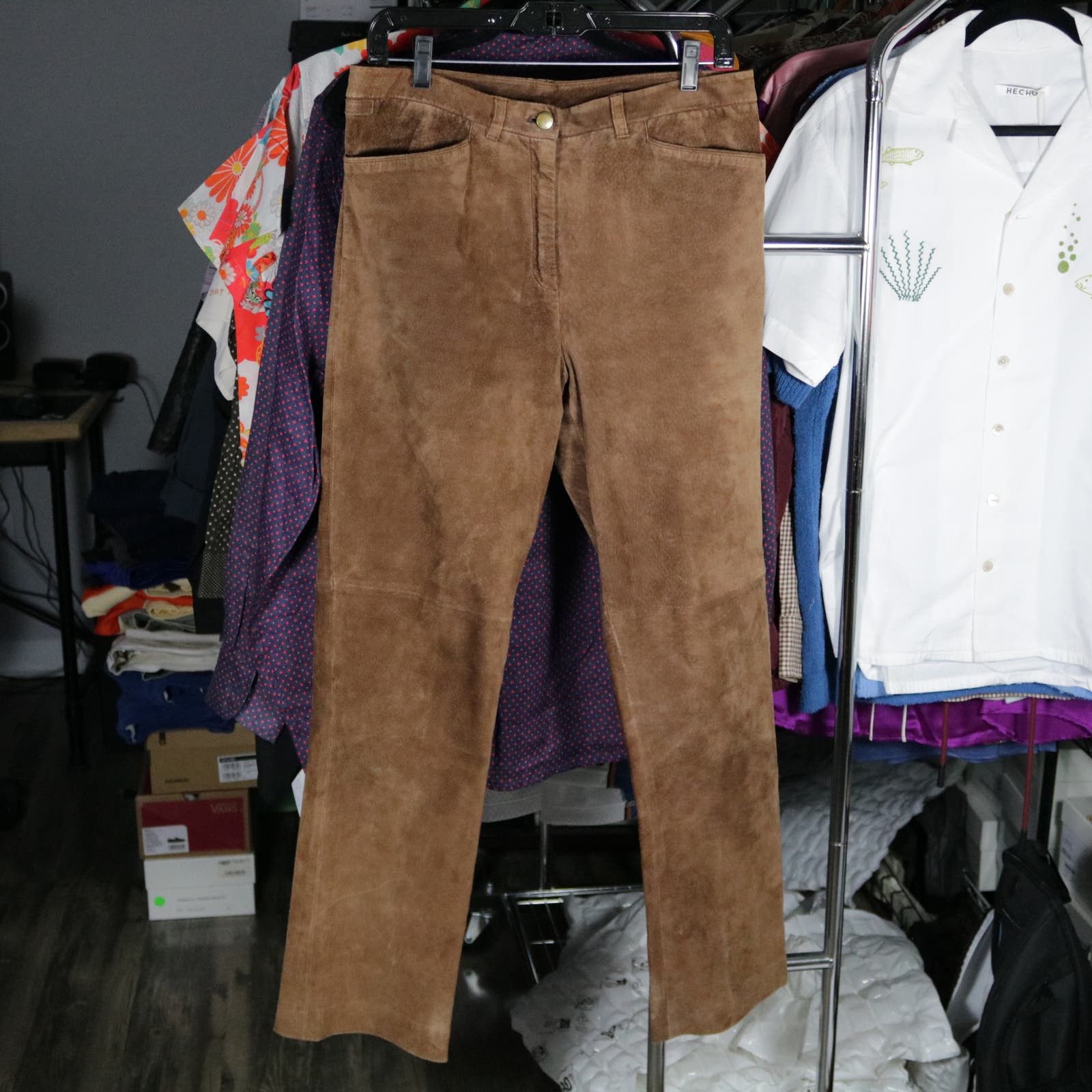 image of Polo Ralph Lauren x Ralph Lauren Vintage Laurent Ralph Laurent Suede Leather Pants Size 8 in Brown,