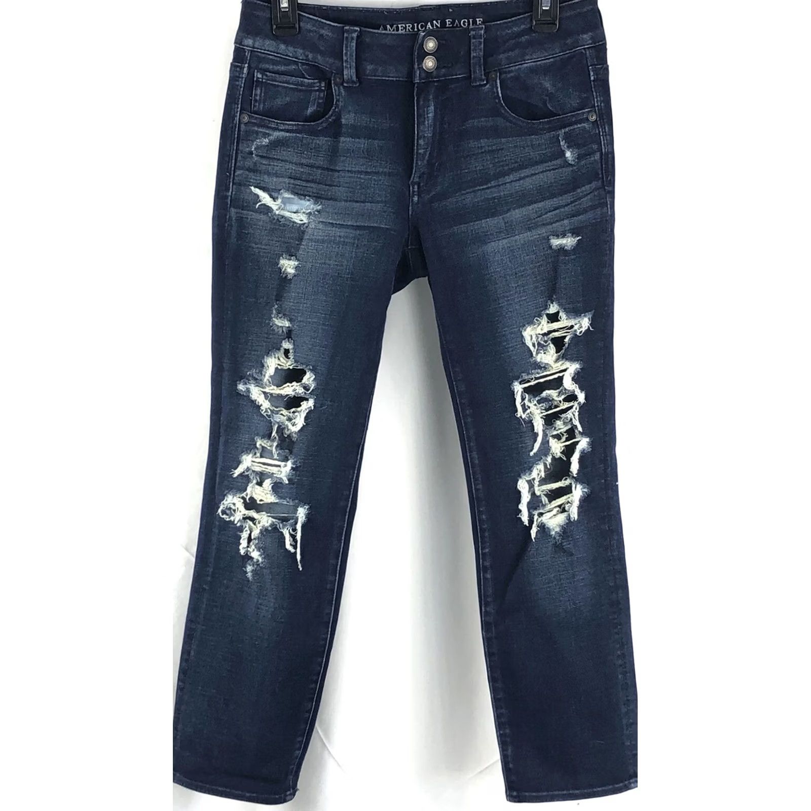 American Eagle Outfitters VINTAGE American Eagle Outfitters Jeans 8 Blue Distressed 90s Grunge Boyfriend Stretch Denim Regular Womens Size 30" / US 8 / IT 44 - 2 Thumbnail