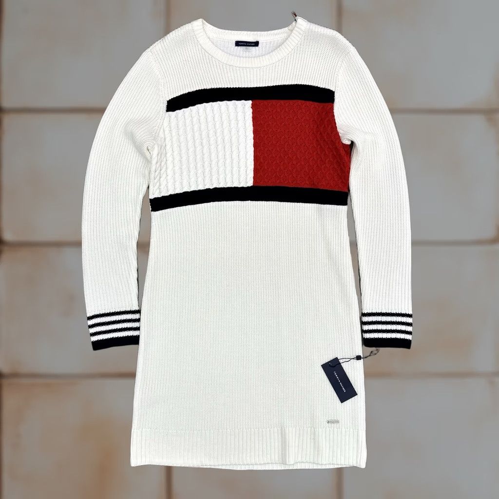 Tommy Hilfiger Tommy Hilfiger Women’s Colorblock Flag Sweater Dress Long Sleeve Large NWT Size L / US 10 / IT 46 - 1 Thumbnail