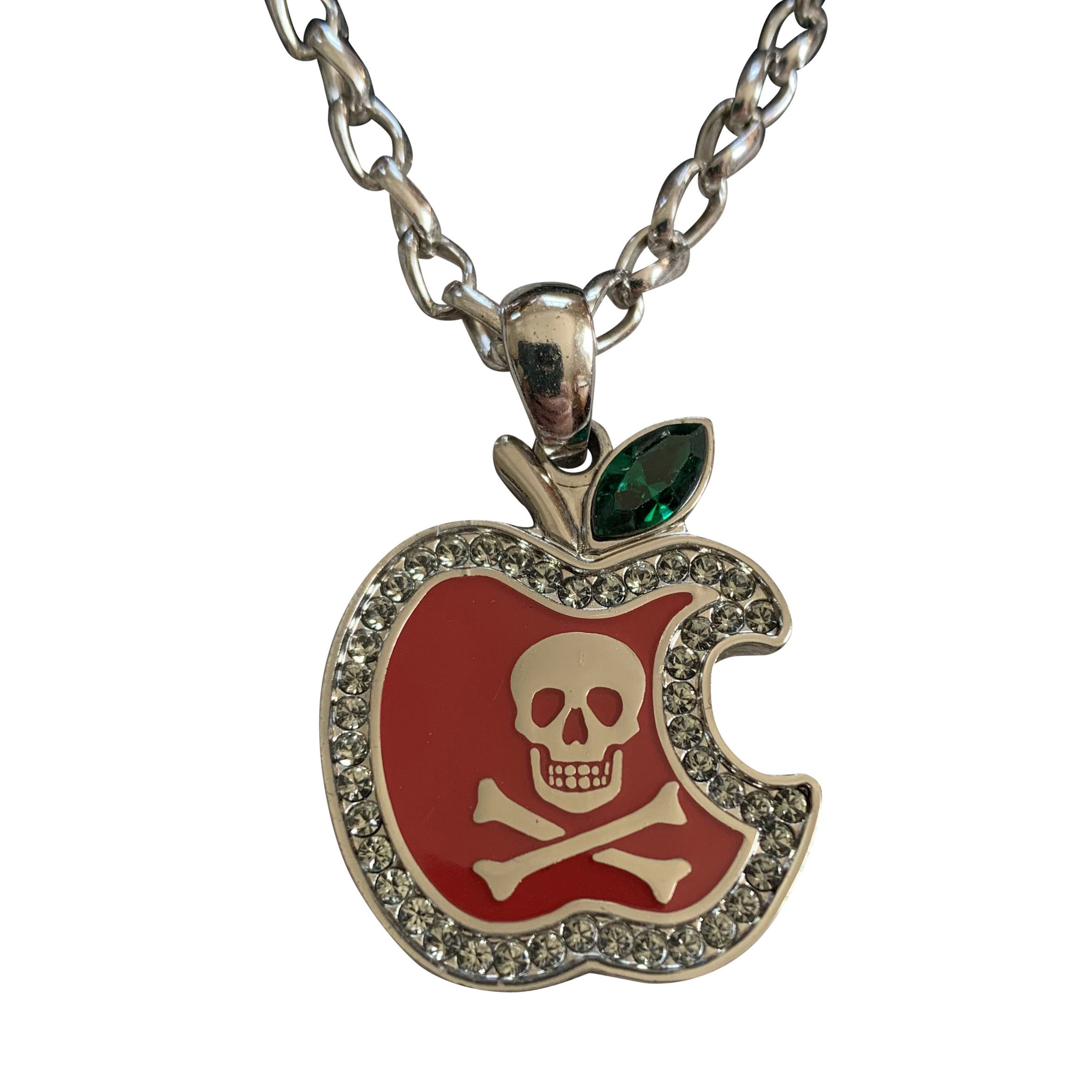 image of Hysteric Glamour Skull Apple Charm Necklace + Bag in Silver, Men's