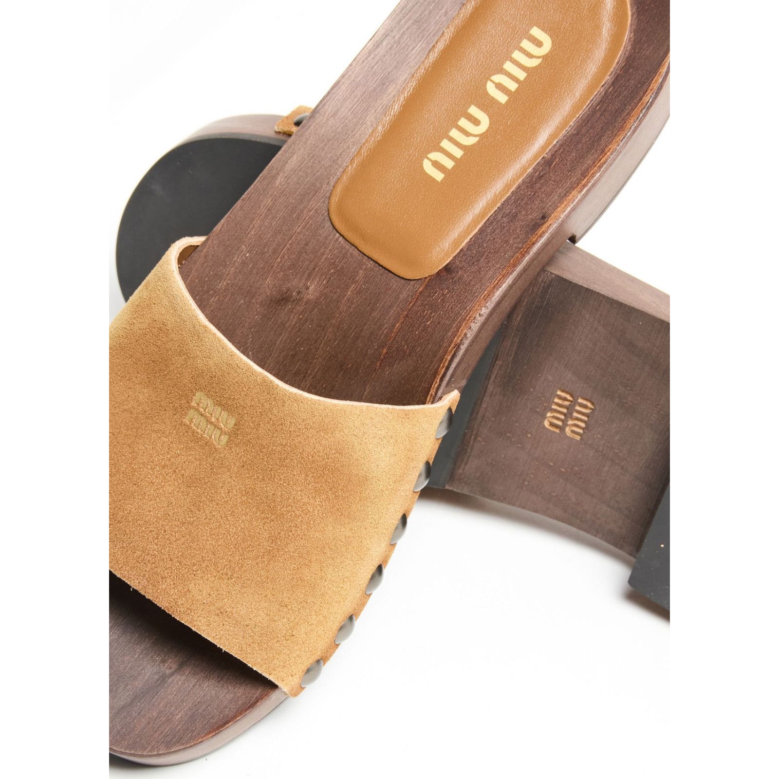 MIU MIU Beige Suede Clogs New )