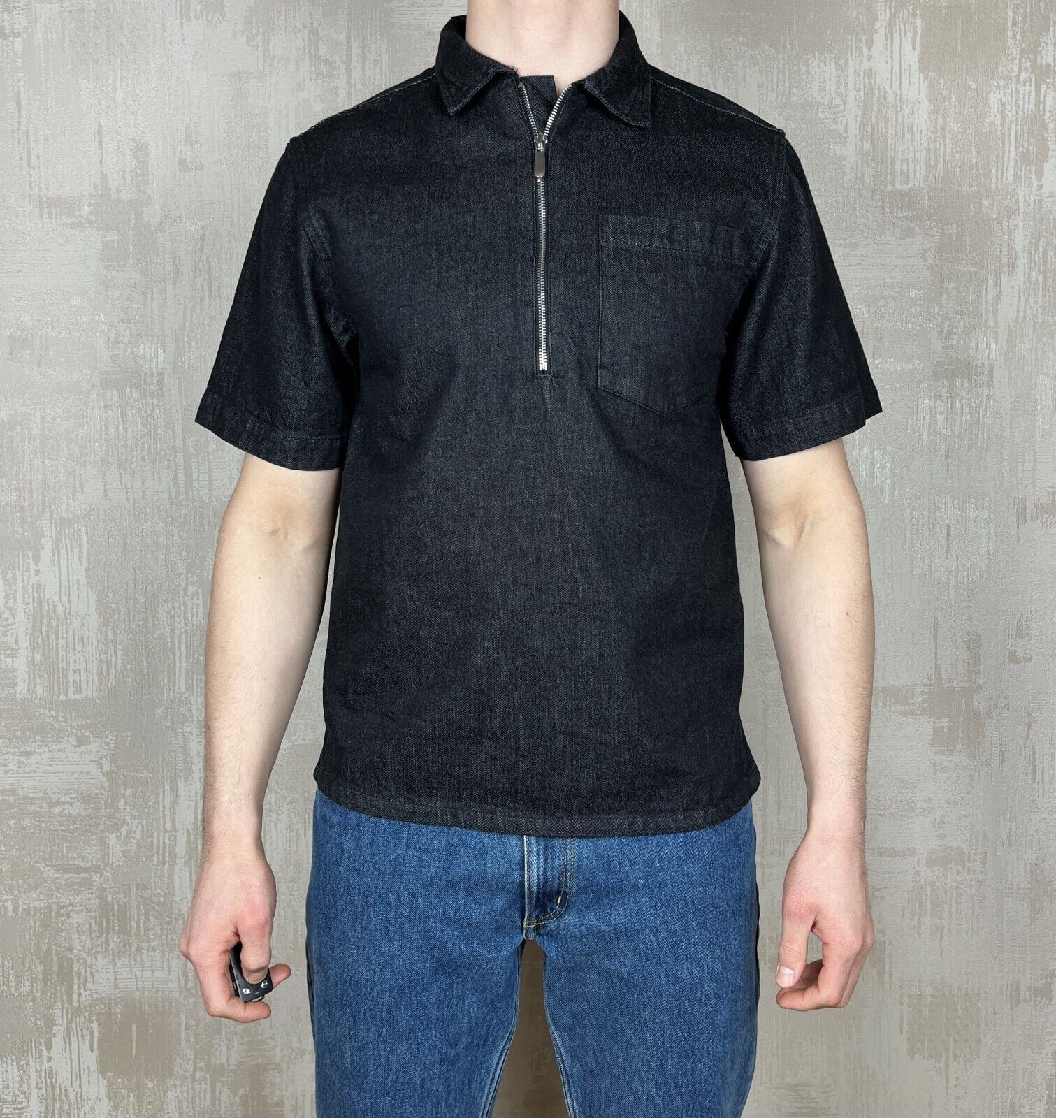 Other Just Junkies Reggie Half Zip Black Denim Short Sleeve Shirt Size US S / EU 44-46 / 1 - 2 Thumbnail