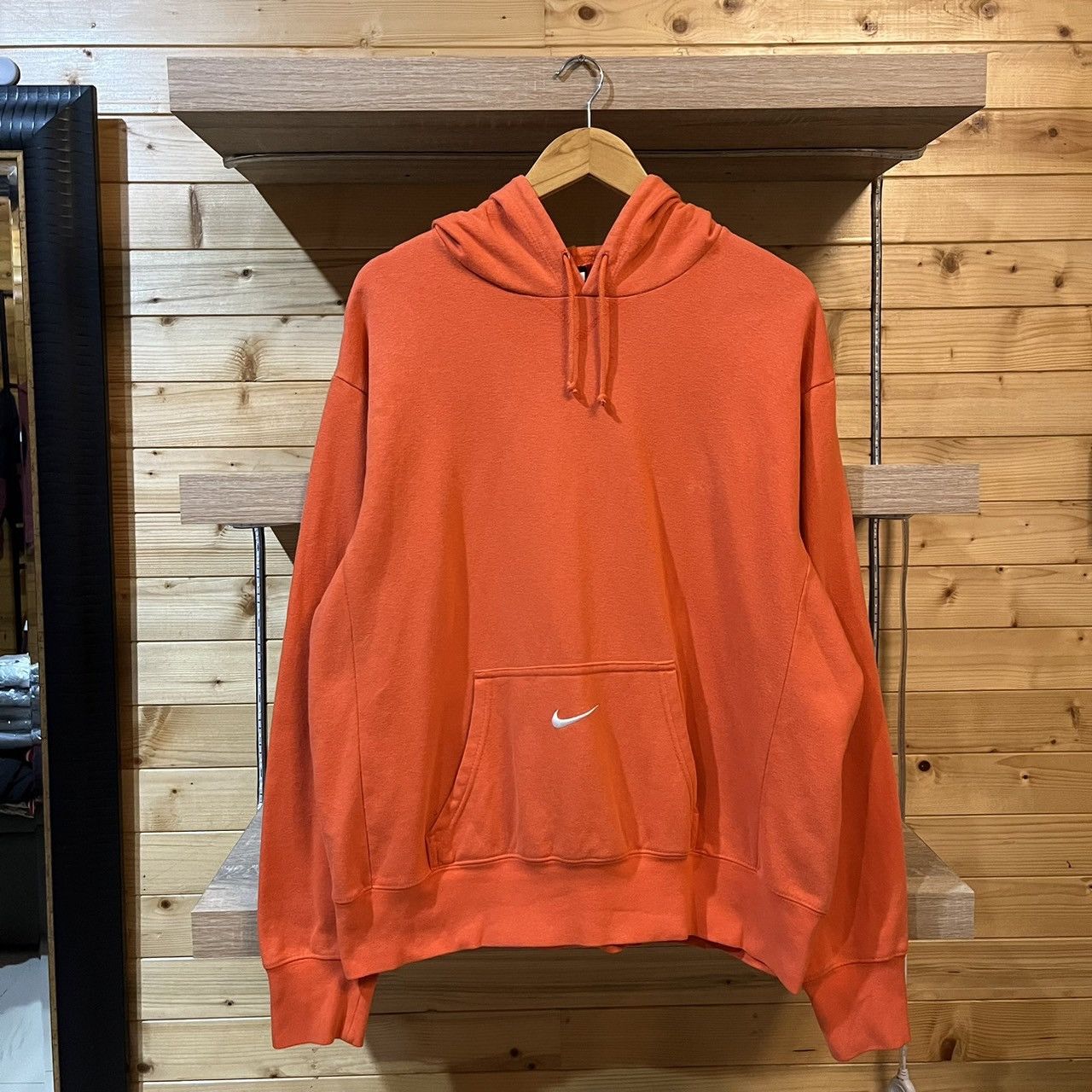 vintage nike y2k center swoosh pocket hoodie orange