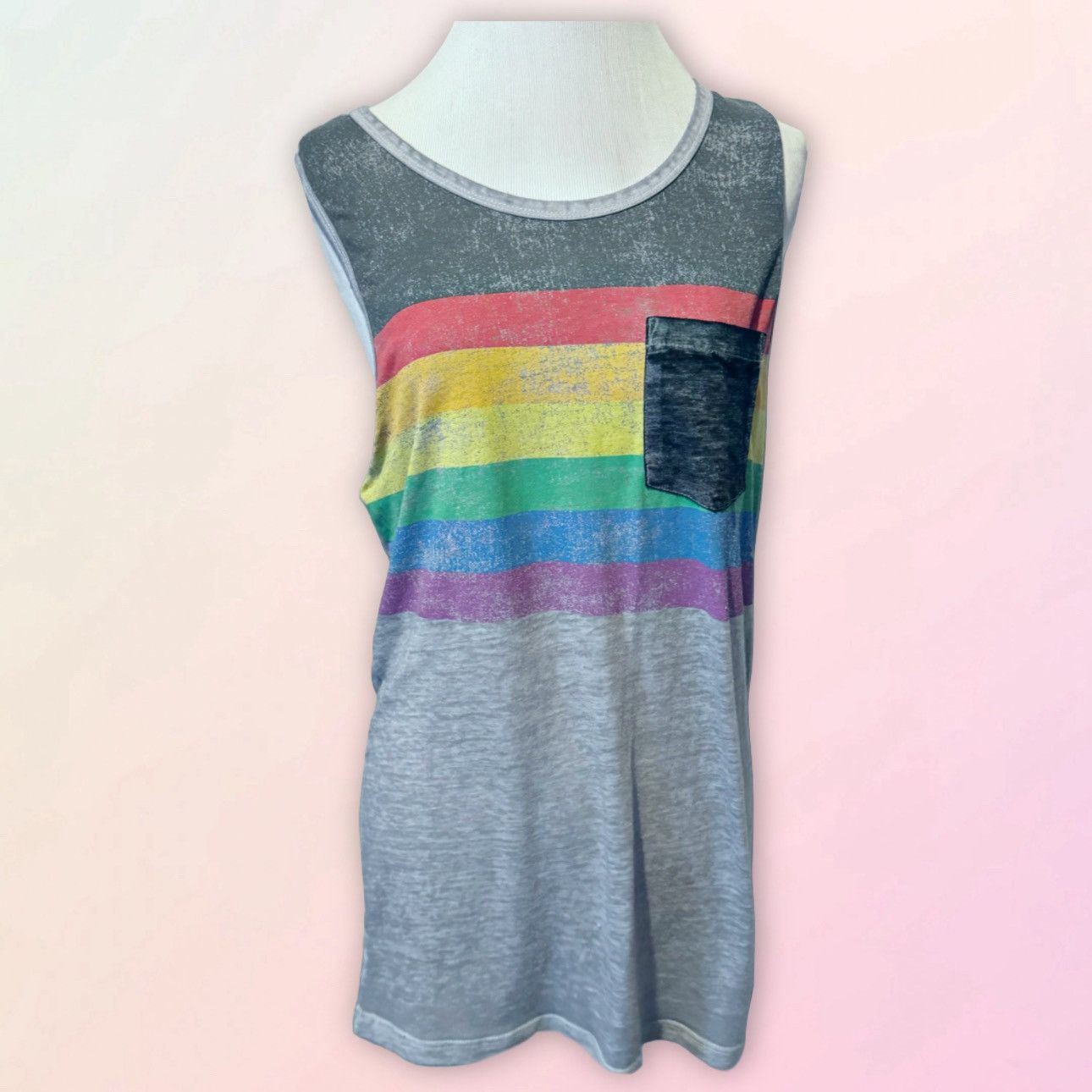 Vintage Vintage, Sheer, Rainbow Striped, Sleeveless Muscle Tank Size US S / EU 44-46 / 1 - 1 Thumbnail