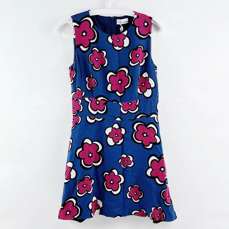 Valentino Valentino Blue Floral Women's Dress 0089 Size ONE SIZE - 1 Thumbnail