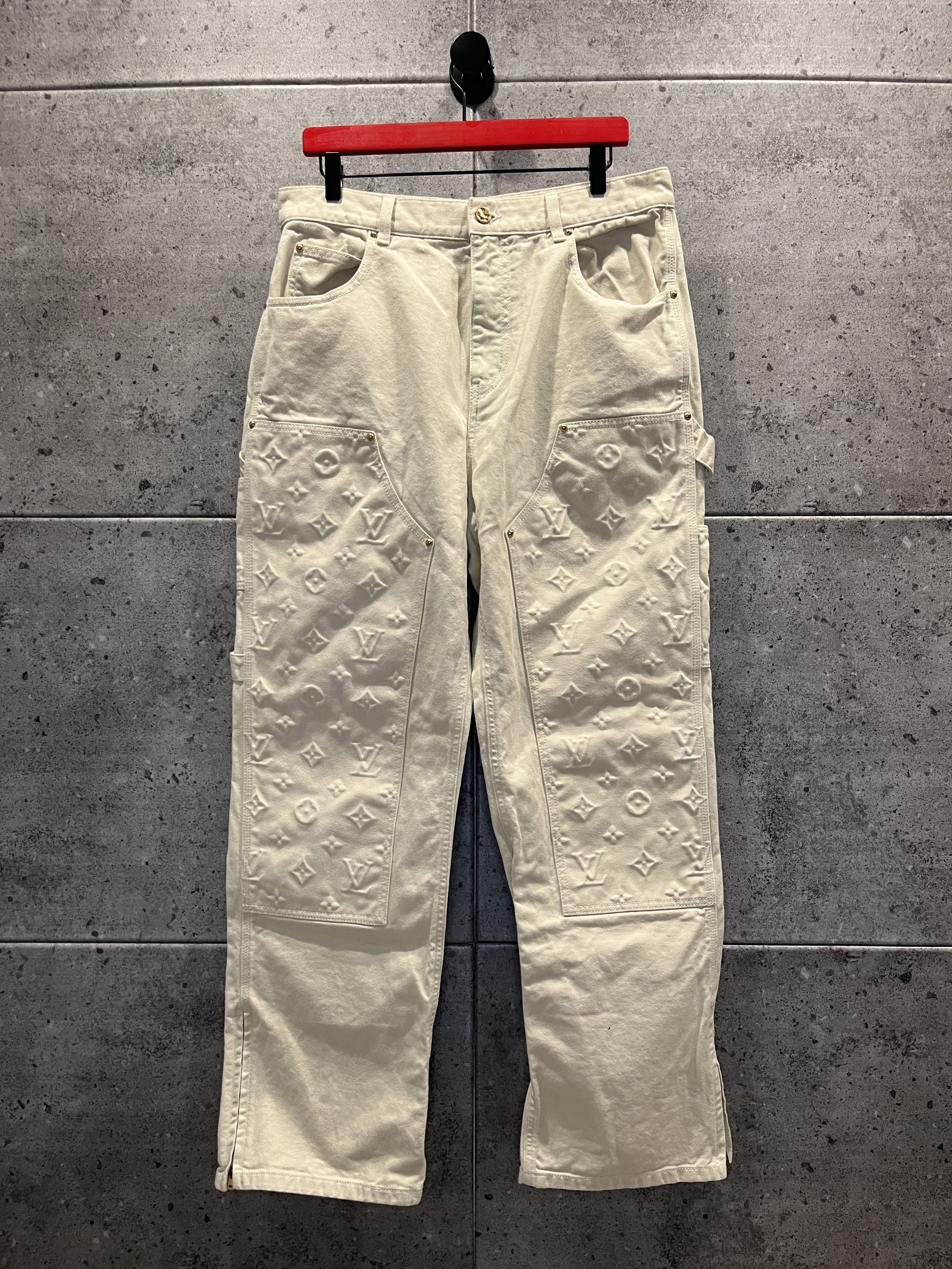 image of Louis Vuitton Virgil Abloh Monogram Carpenter Jeans Pants in Cream, Men's (Size 34)