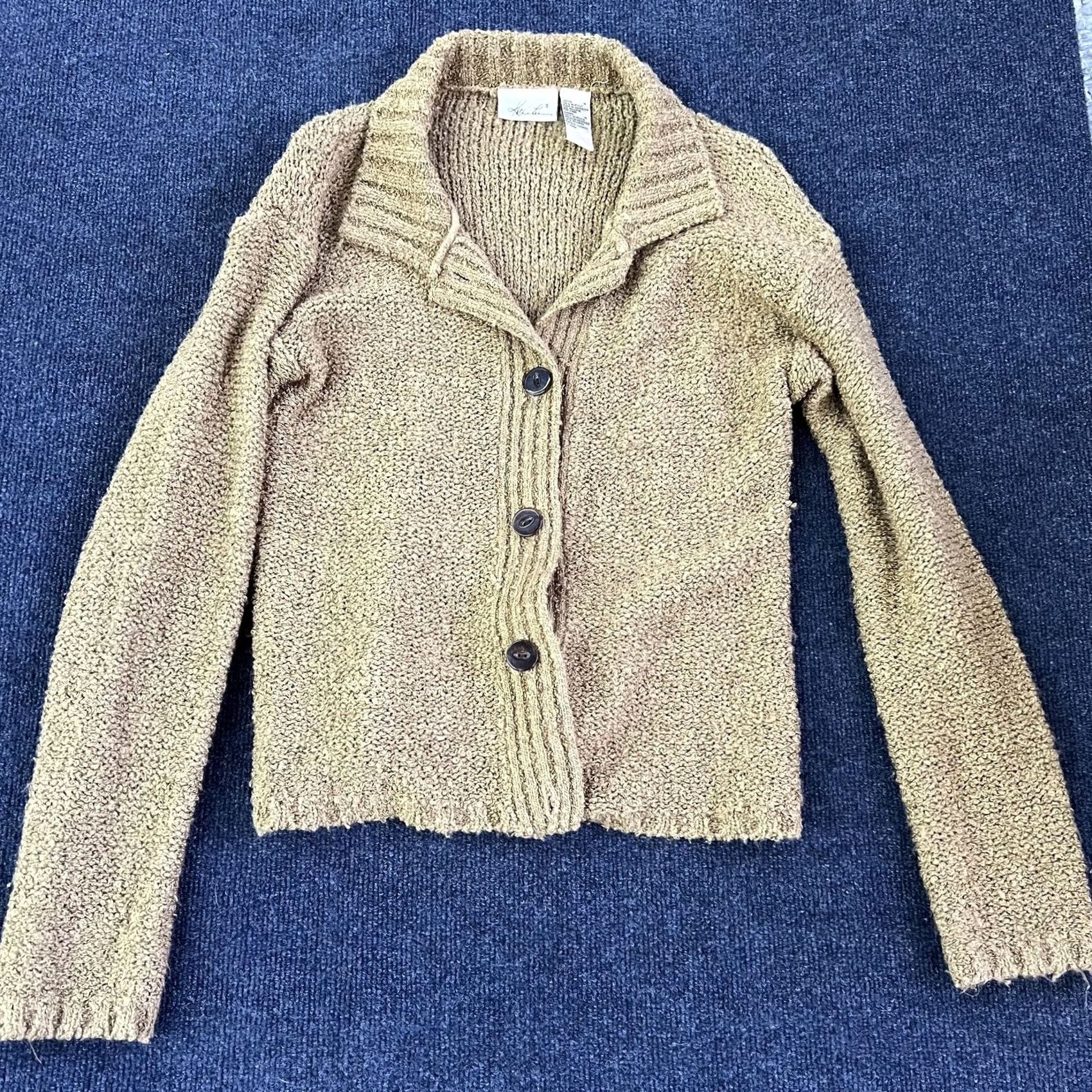 Vintage IB Diffusion Cardigan Sweater Womens Large Beige Cable Knit Belted Shawl Collar Size L / US 10 / IT 46 - 7 Thumbnail