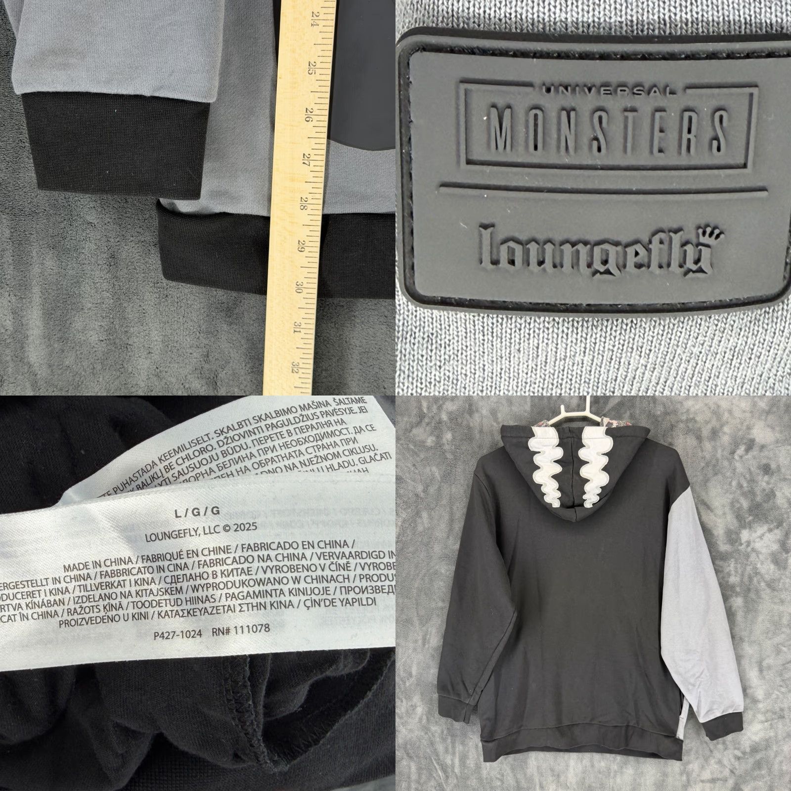 Vintage Loungefly Frankenstein Bride of Frankenstein Split Hoodie Black Grey Large Size US L / EU 52-54 / 3 - 8 Thumbnail