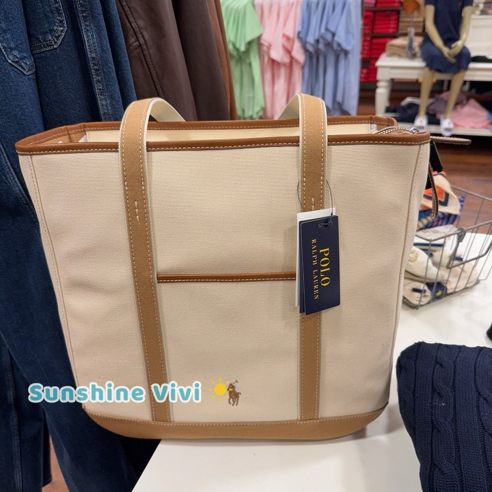 Lauren Ralph Lauren NWT Polo Ralph Lauren Leather-Trim Canvas Tote Ecru/Cuoio Size ONE SIZE - 1 Thumbnail