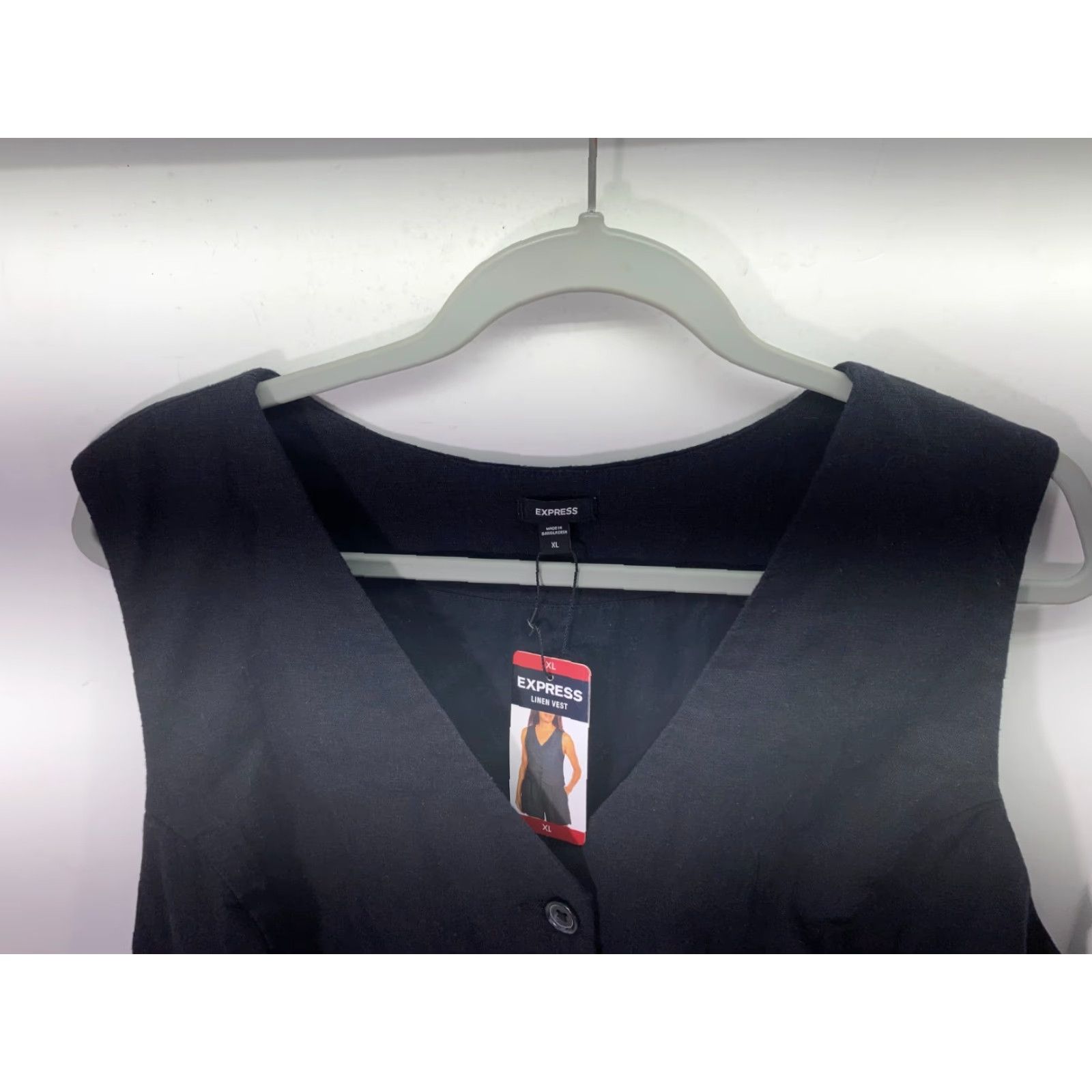 Express Express Linen Vest Womens XL Black Button Front V-Neck Classic Look NWT Size XL / US 12-14 / IT 48-50 - 3 Thumbnail