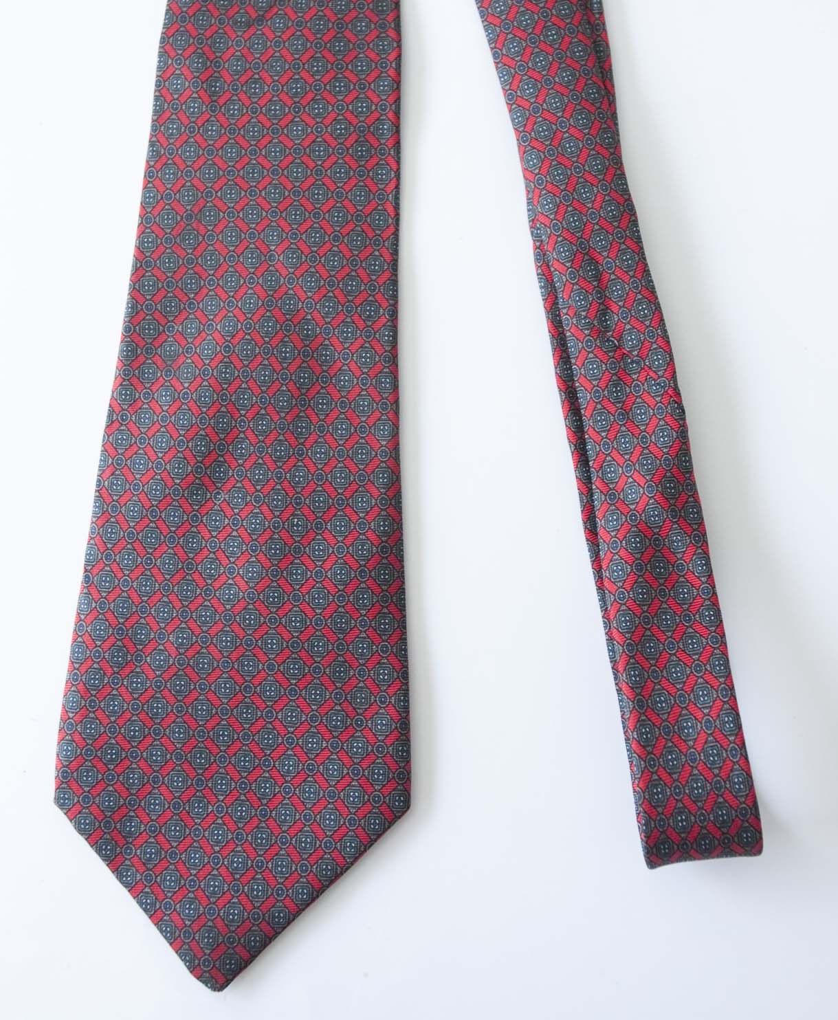 Vintage × Yves Saint Laurent Yves Saint Laurent Neckwear Tie 100% Silk Vintage Gray/ Red Size ONE SIZE - 1 Thumbnail