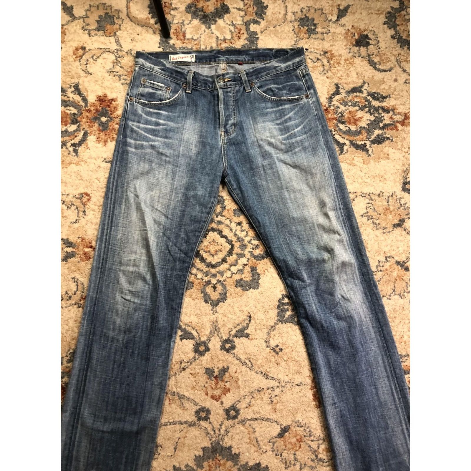 Denime Red Engine Jeans Womens 29 Blue Boyfriend Distressed Relaxed Fit Denim Made USA Size 29" - 3 Thumbnail