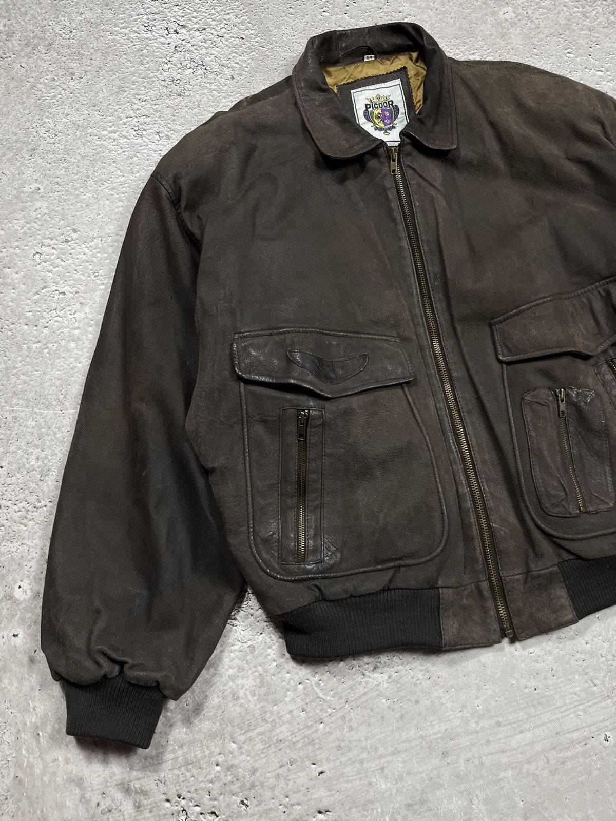 Japanese Brand × Leather × Vintage Vintage Distressed Aviator Bomber Jacket Brown Leather Look Size US XL / EU 56 / 4 - 3 Thumbnail