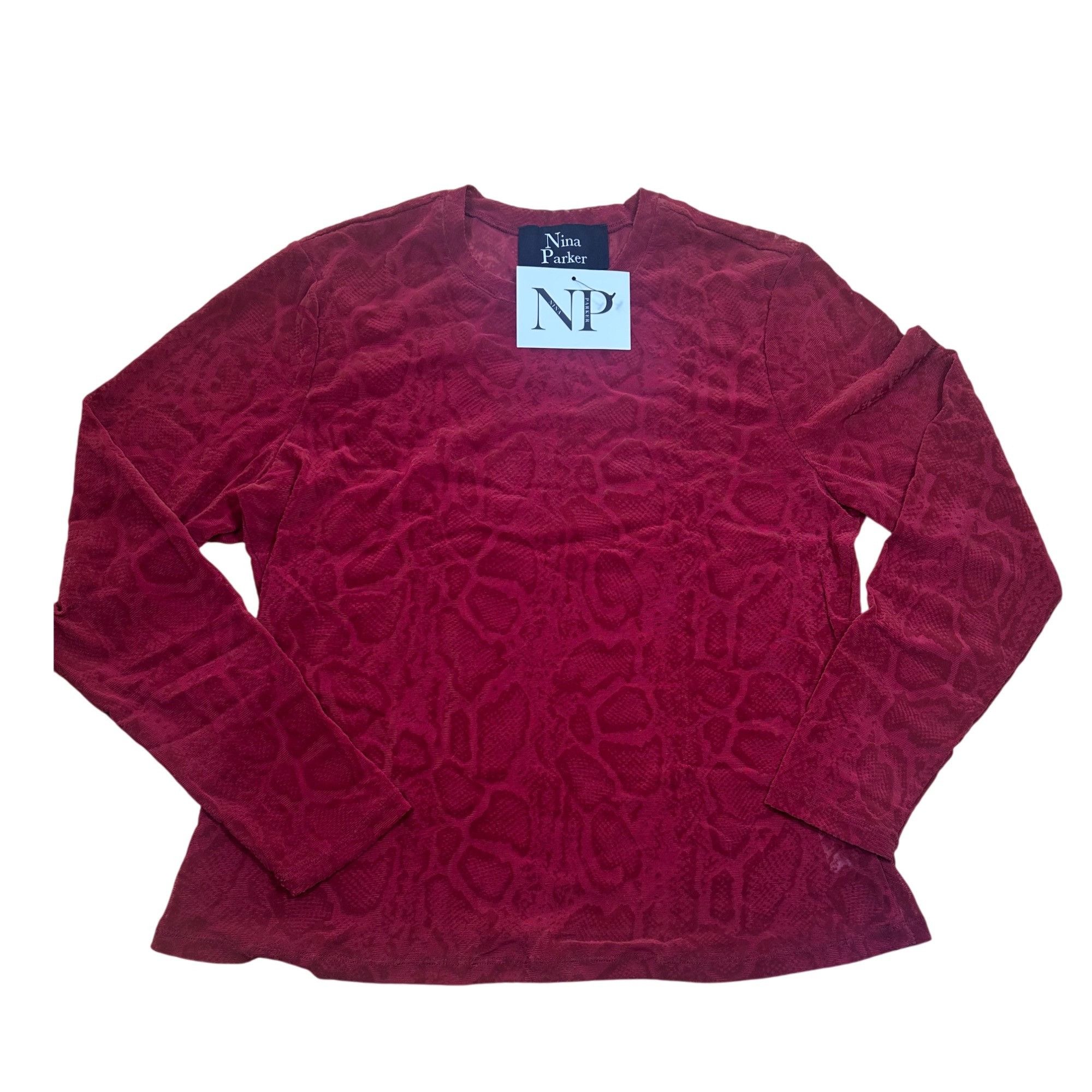 Other NWT Nina Parker Plus Snake Printed Party Wear Blouse 1X Burg Size XL / US 12-14 / IT 48-50 - 2 Thumbnail