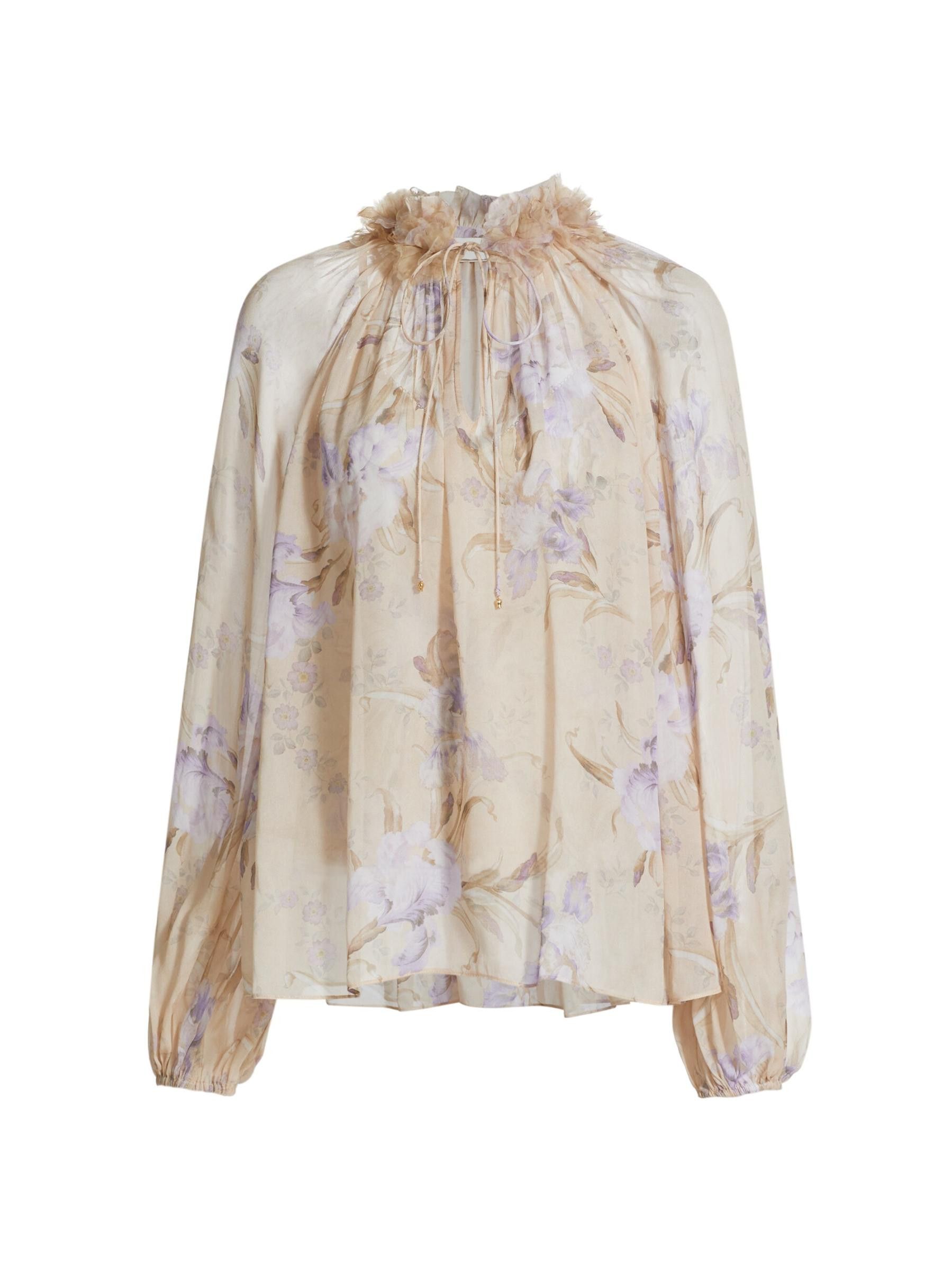 oc11z0825 Eden Floral Ruffled Neck Blouse in Multicolor