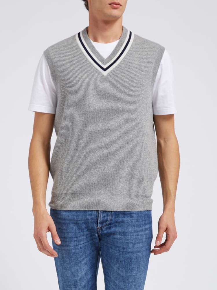 Brunello Cucinelli o1w1db10924 Cashmere Knitted Vest in Grey Size US XS / EU 42 / 0 - 2 Thumbnail