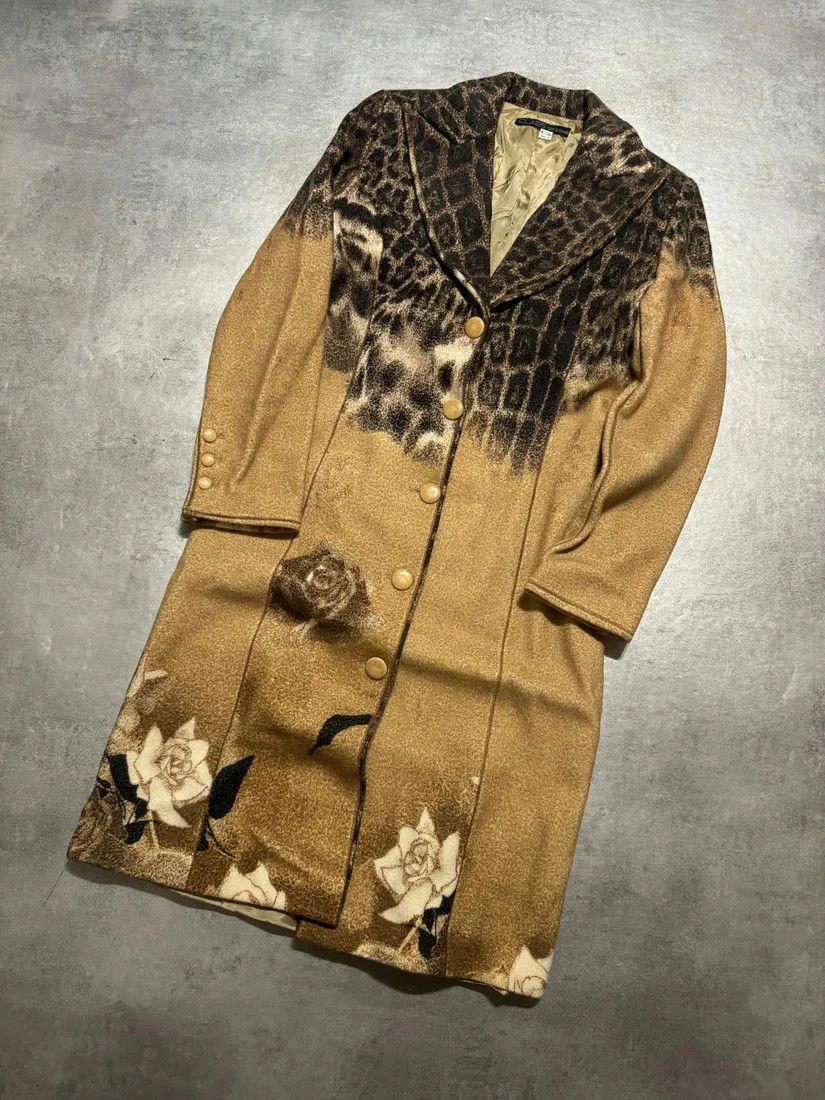 Roberto Cavalli × Vintage AW2002 Roberto Cavalli Leopard Print Beige Wool Trench Coat Size XS / US 0-2 / IT 36-38 - 5 Thumbnail