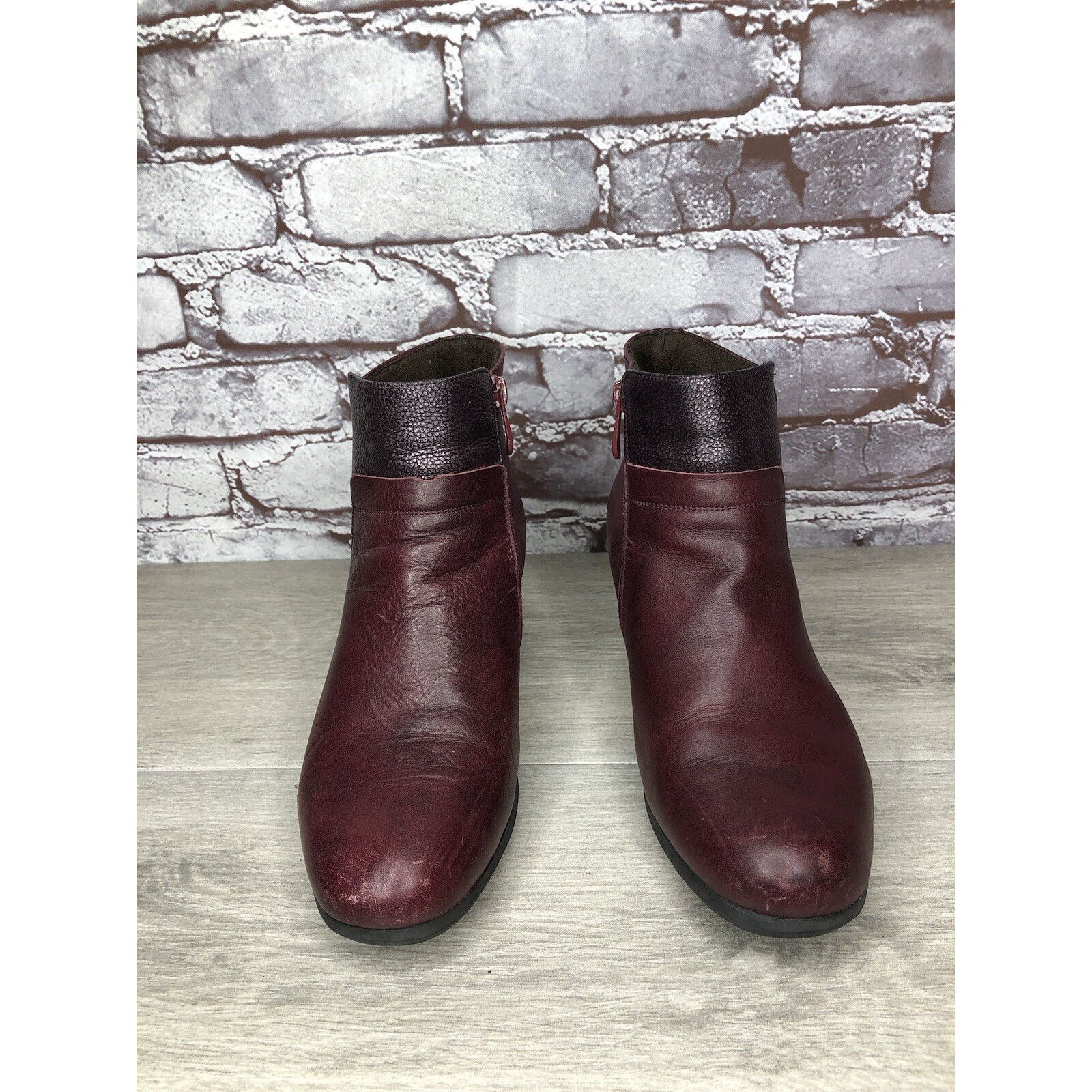 Other Treintas Burgundy Leather Pebble Ankle Side Zip Heel Boots W Size US 8.5 / IT 38.5 - 2 Thumbnail