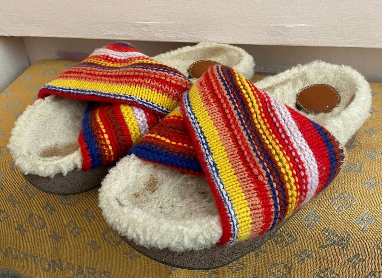 Chloe × See by Chloe $725 Chloe Wavy Knit Genuine Shearling Lined Slide Sandals Size US 7 / IT 37 - 1 Thumbnail