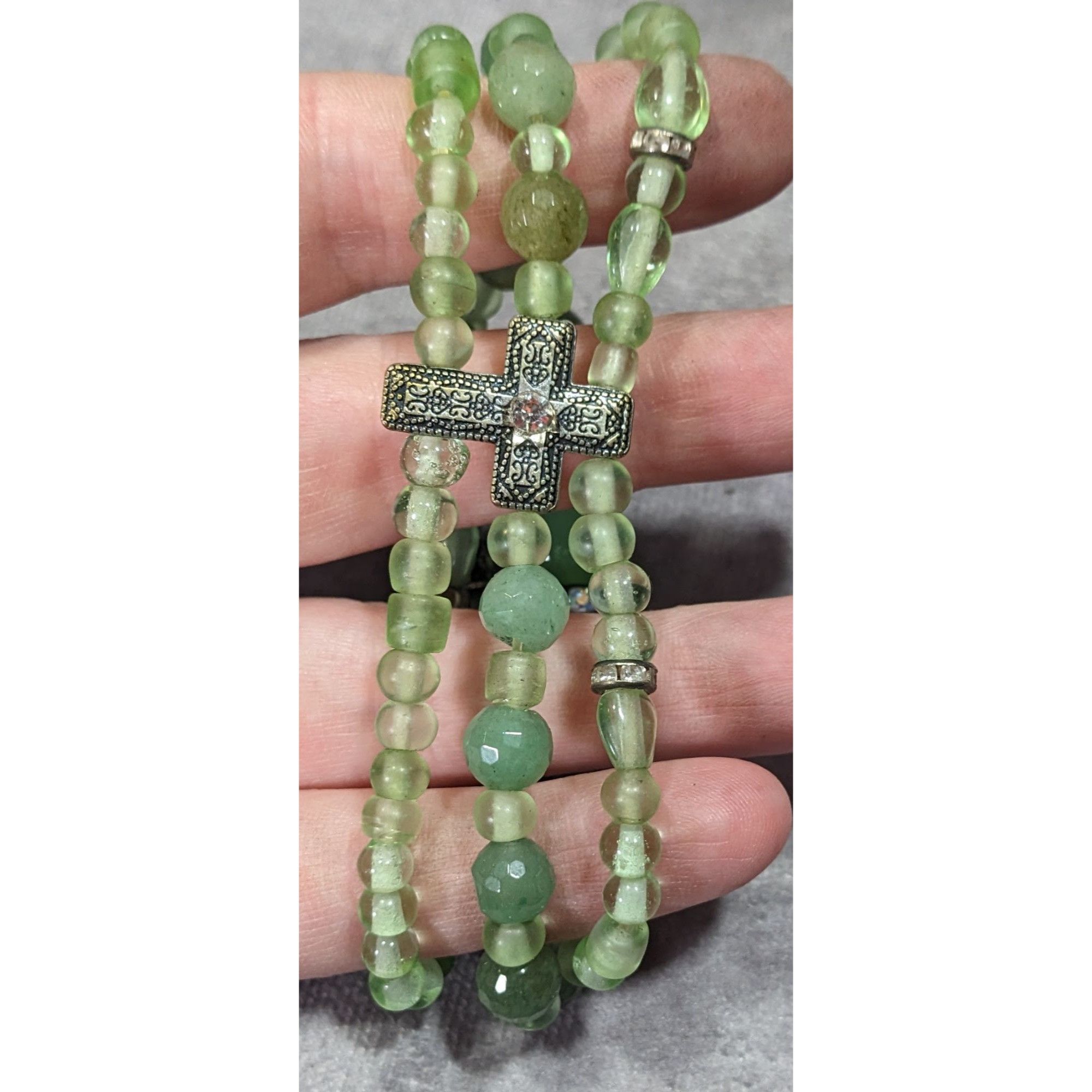 Other Religious Green Glass Beaded Layered Stretch Bracelet Size ONE SIZE - 2 Thumbnail