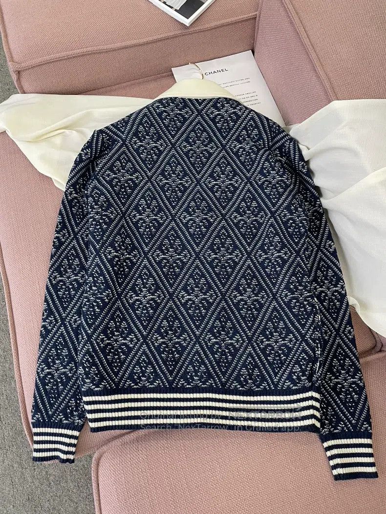 Chanel Chanel Blue diamond-patterned knitted lapel jacket Size M / US 6-8 / IT 42-44 - 4 Thumbnail