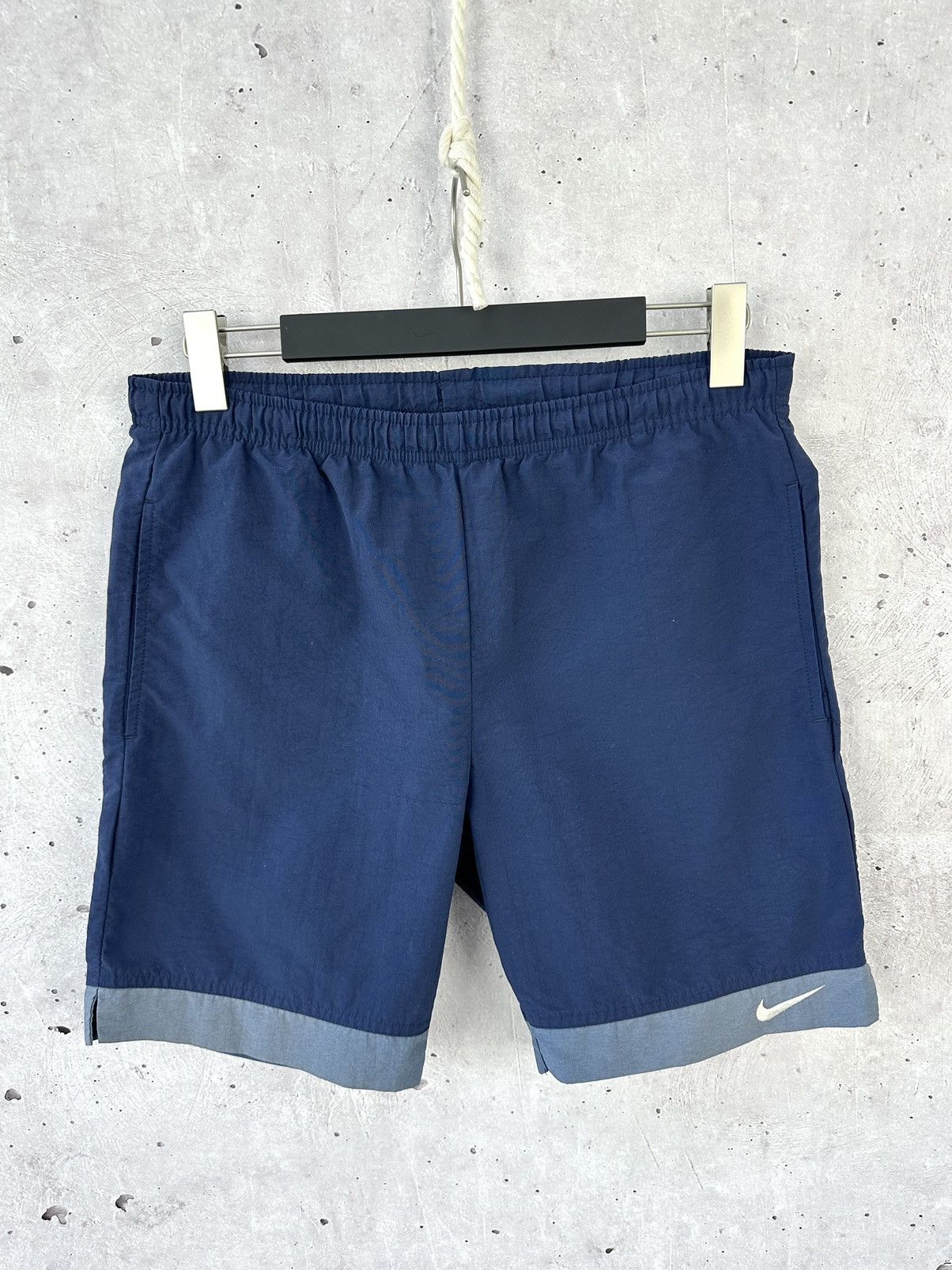 Nike × Vintage Y2K Vintage Nike Swoosh Logo Nylon Navy Track Shorts Size US 32 / EU 48 - 1 Thumbnail