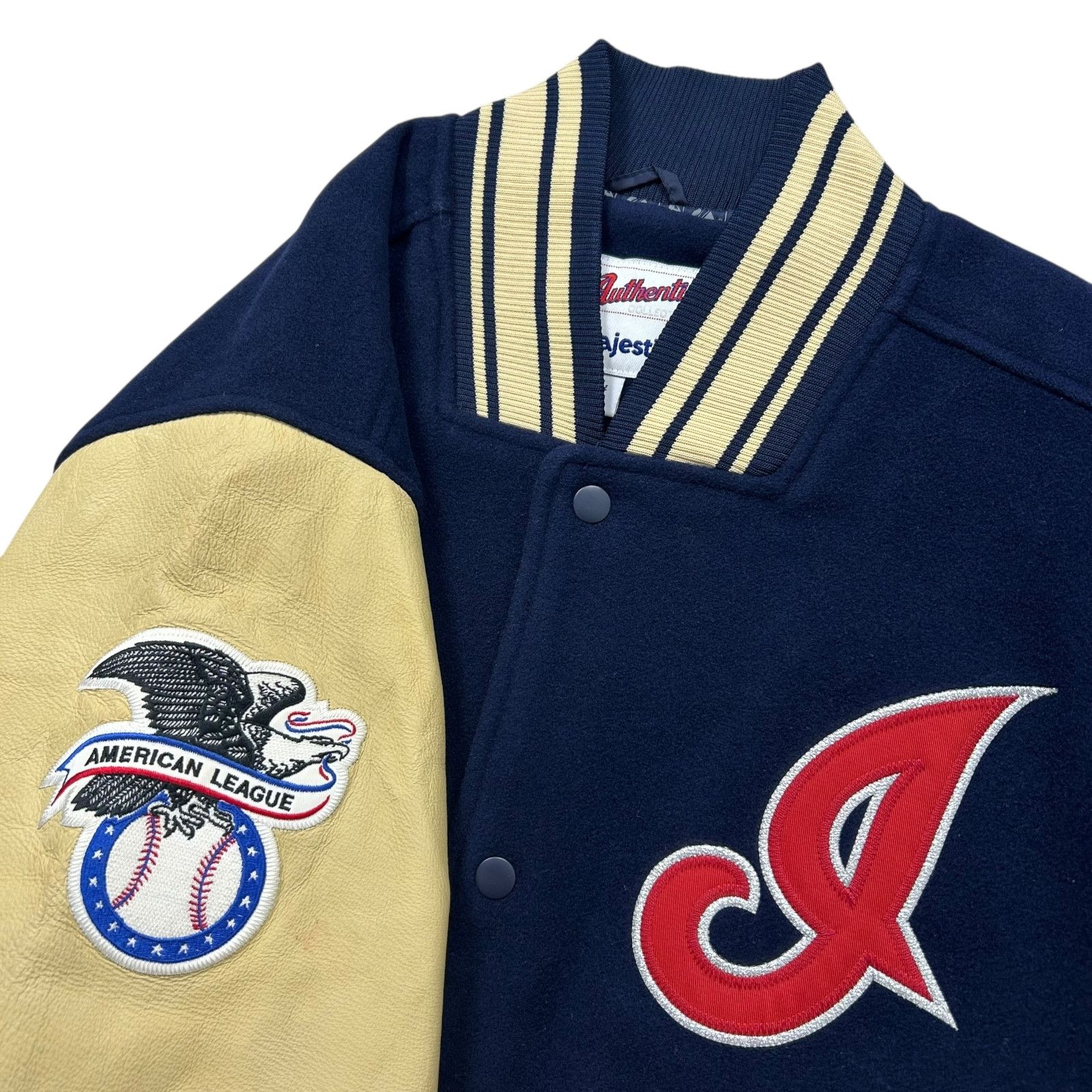 90s CLEVELAND INDIANS MAJESTIC VARSITY JACKET LEATHER WOOL