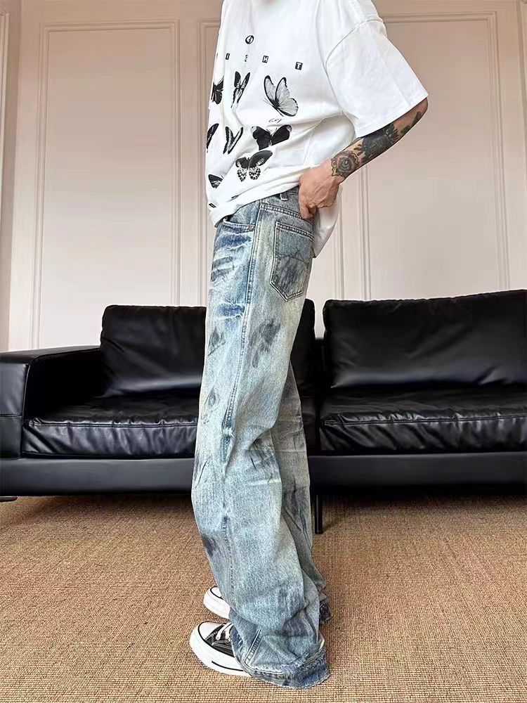 Japanese Brand × Jean Street graffiti-style washed and distressed baggy jeans Size US 34 / EU 50 - 3 Thumbnail