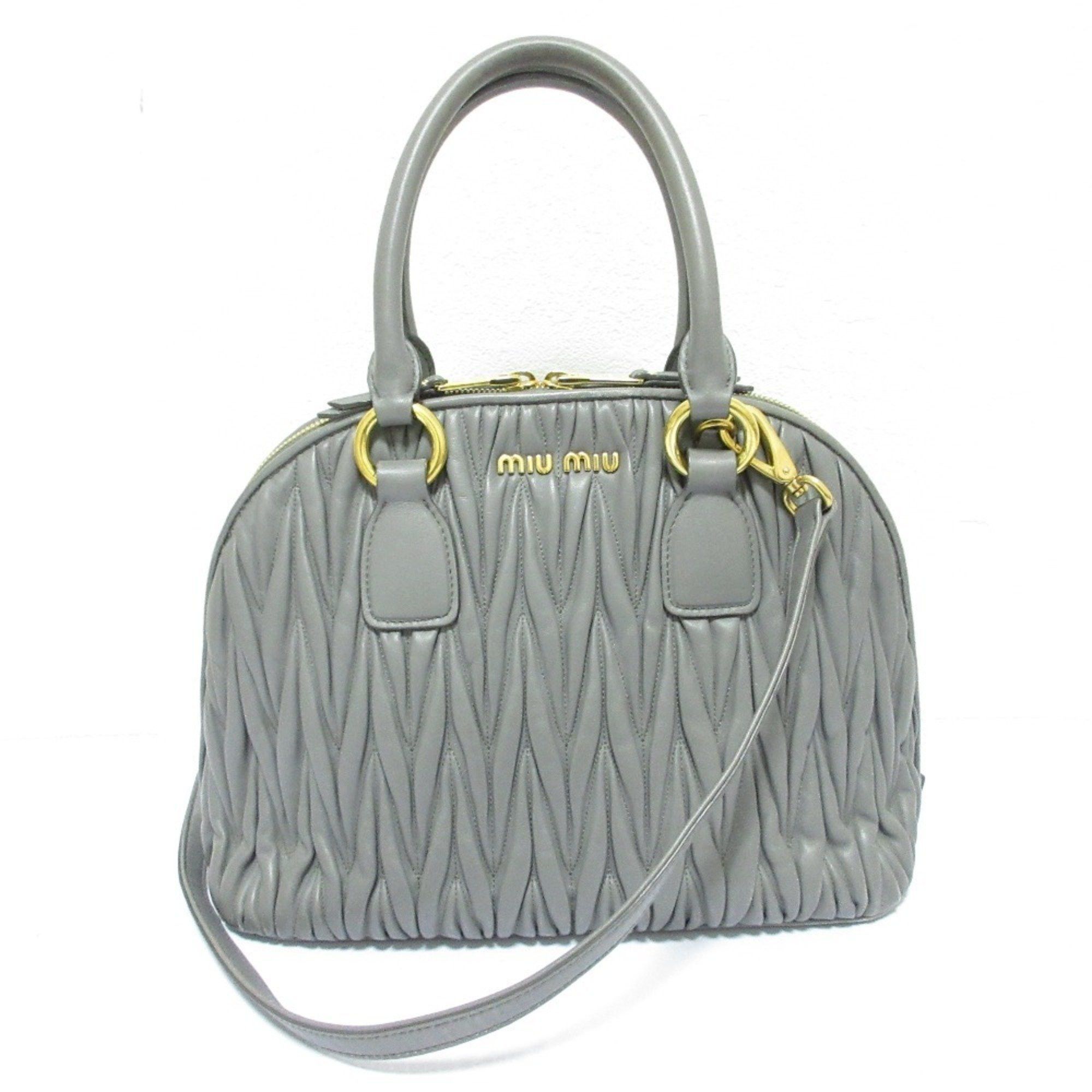 MiuMiu Miu Matelasse Leather 2Way Tote Bag Shoulder Grey Women's