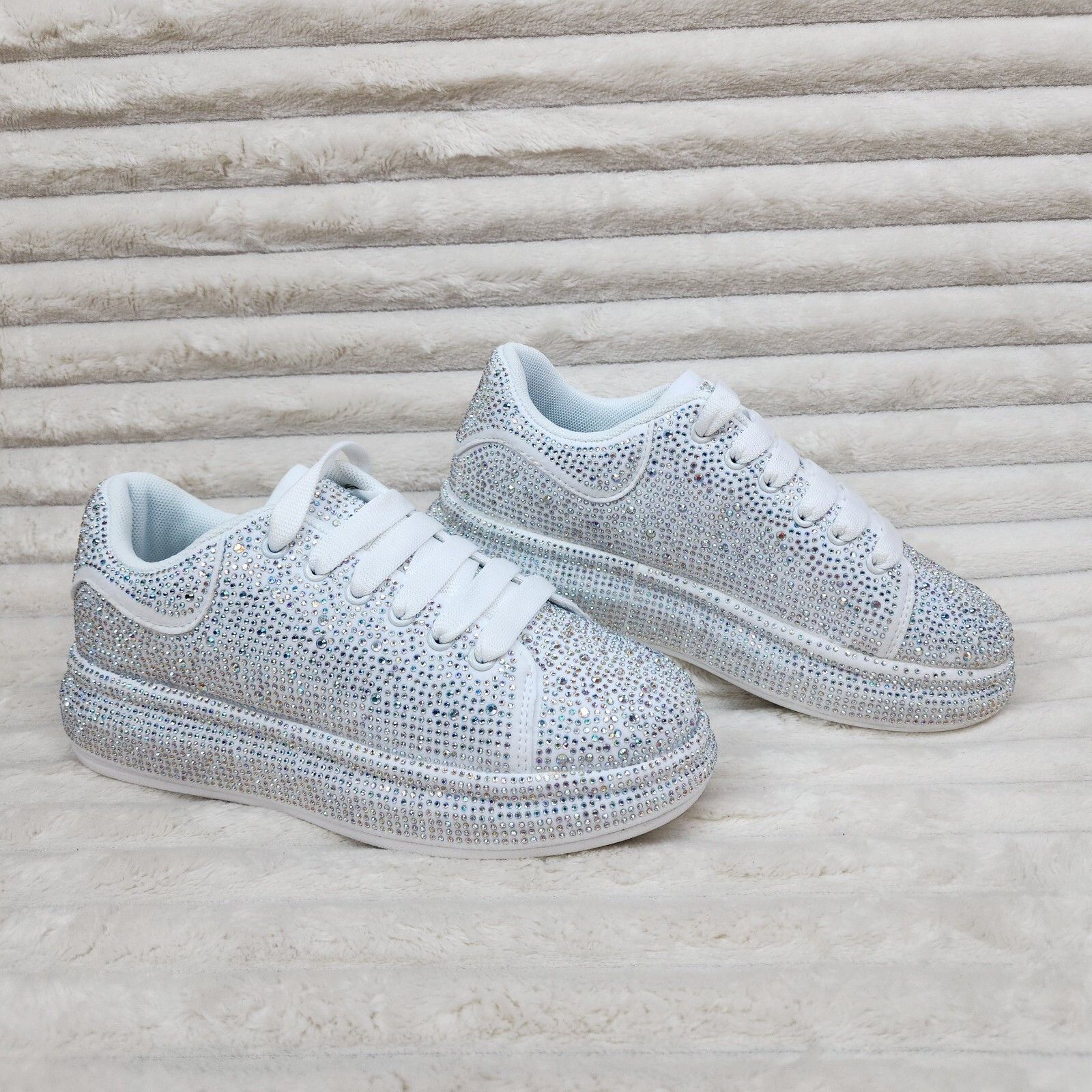 Other Dazzle Cush White Rhinestone Platform Sneakers Tennis Shoes Size US 6 / IT 36 - 7 Thumbnail