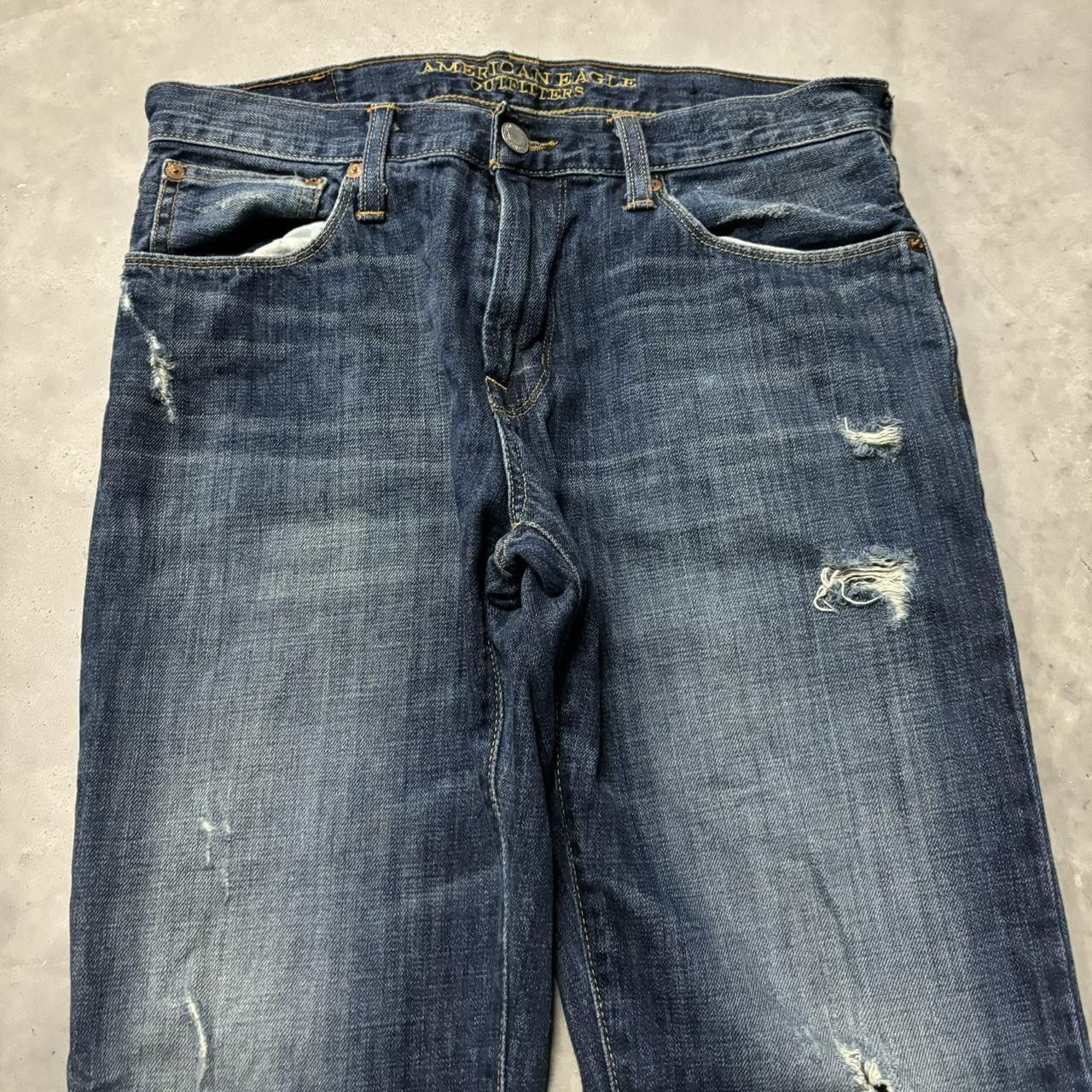 Japanese Brand × Vintage Crazy Vintage Y2K/2000s Grunge Faded Dark Wash Distressed Denim Jeans! Size US 31 - 5 Thumbnail