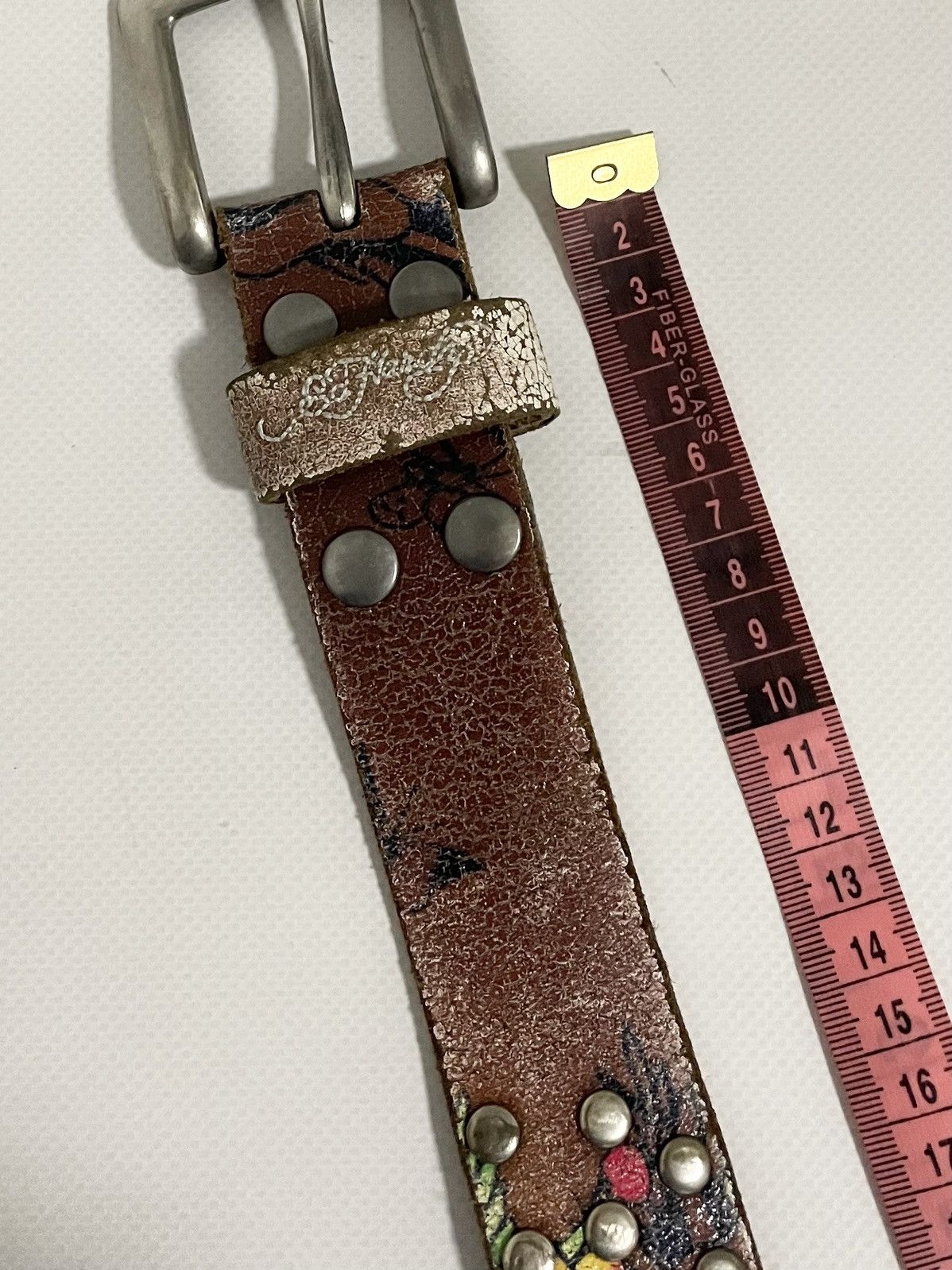 Ed Hardy Vintage Ed Hardy Graphic Printed Y2k Leather Skull Punk Belt Size 36 - 12 Thumbnail