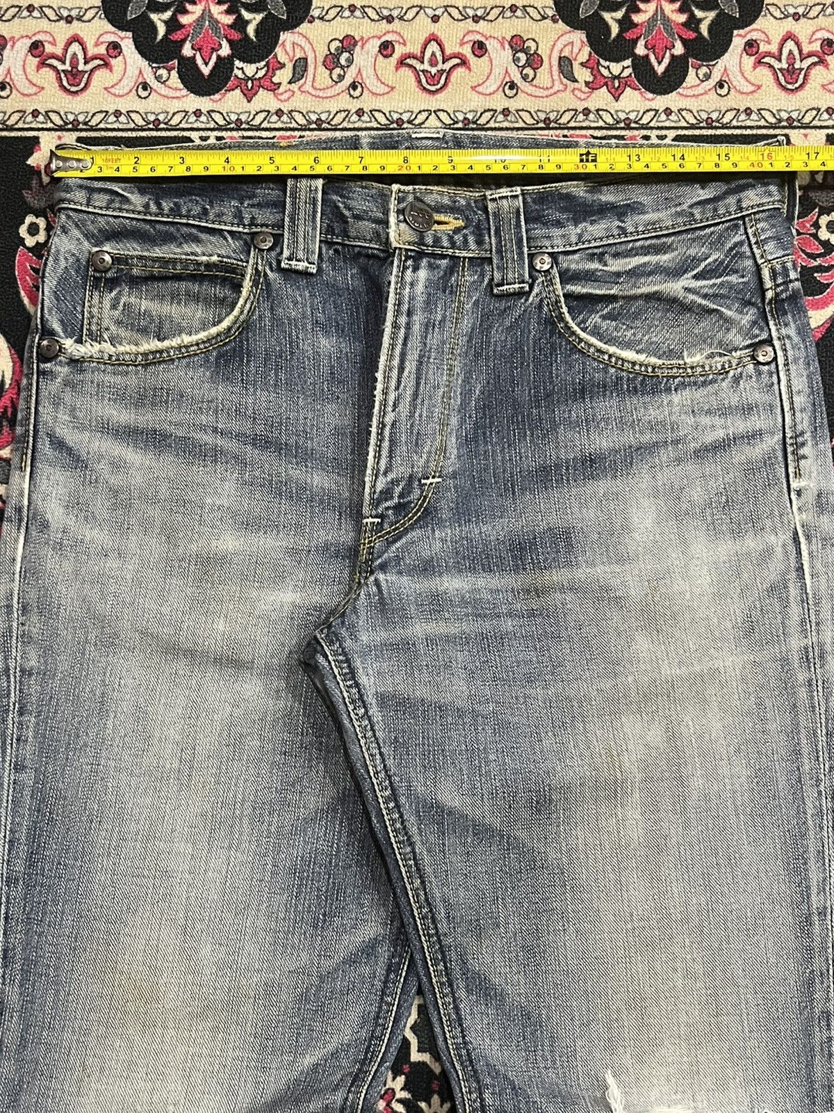 Lee Vintage Lee Riders Japan Made Blue Wash Distress Flare Jeans Size US 31 - 13 Thumbnail