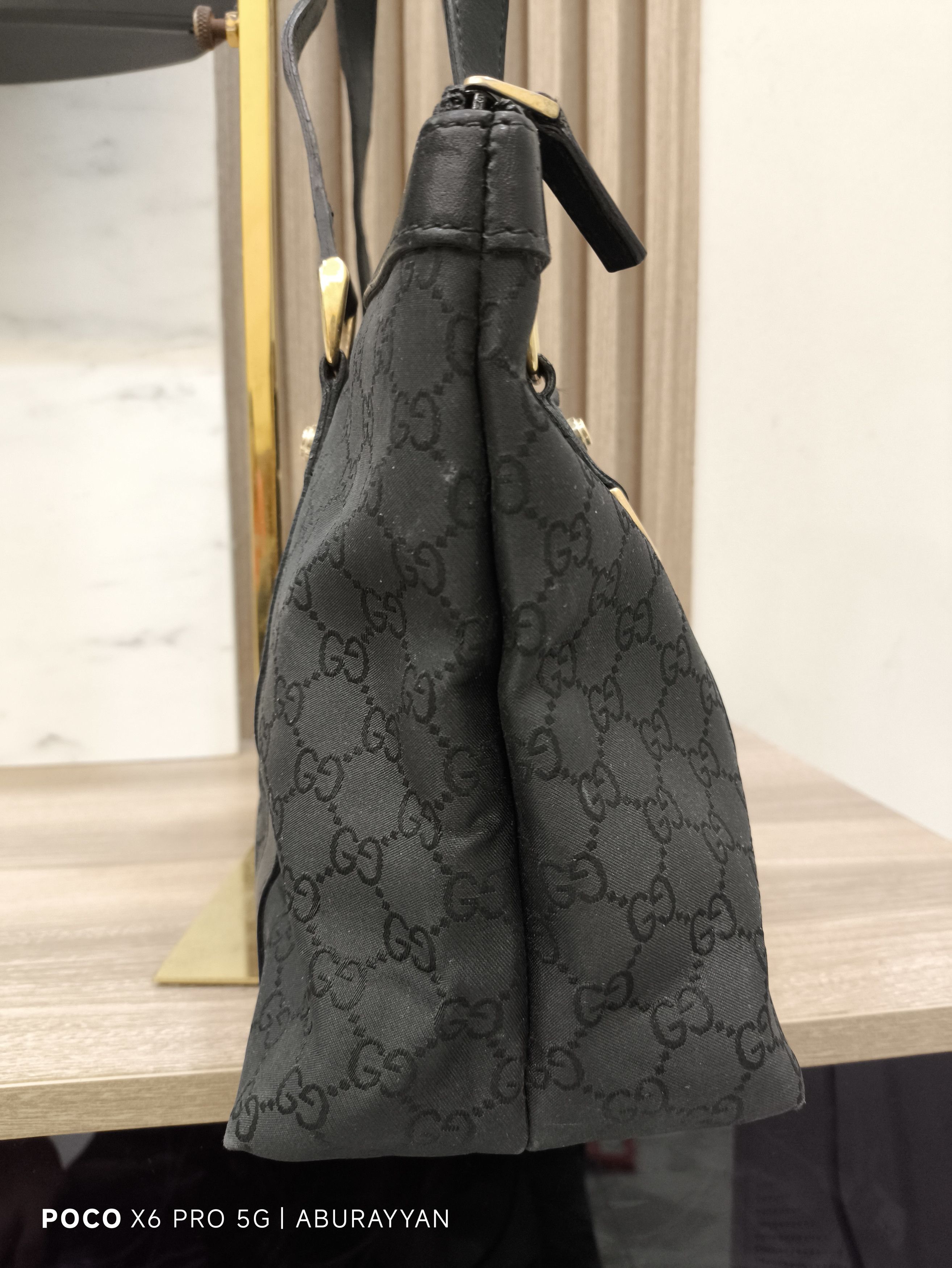 Gucci Gucci Black GG Canvas Leather Medium Tote Bag Size ONE SIZE - 3 Thumbnail