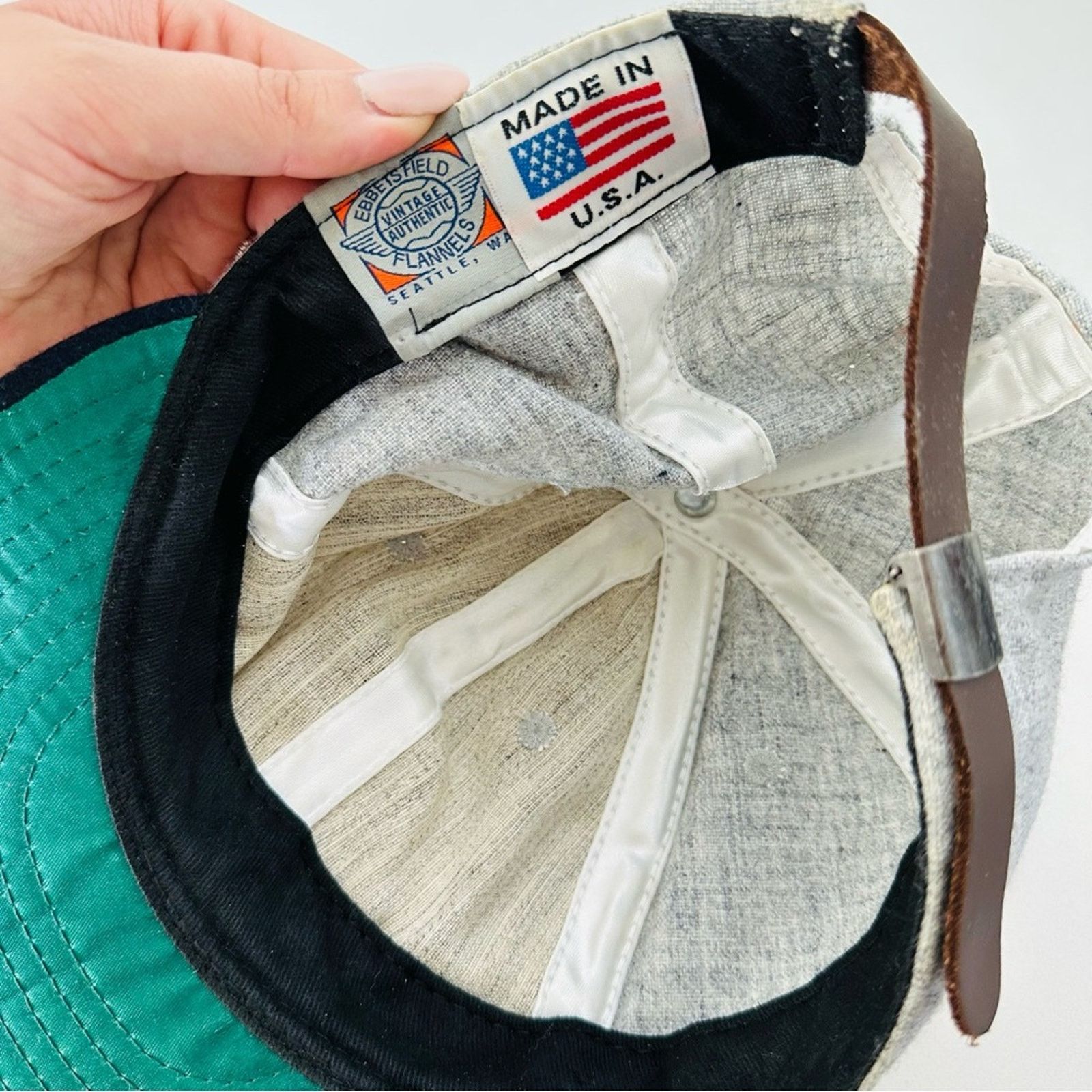 Ebbets Field Flannels EBBETS FIELD Grey Flannel Brown Leather Snapback Hat Cap Size ONE SIZE - 6 Thumbnail