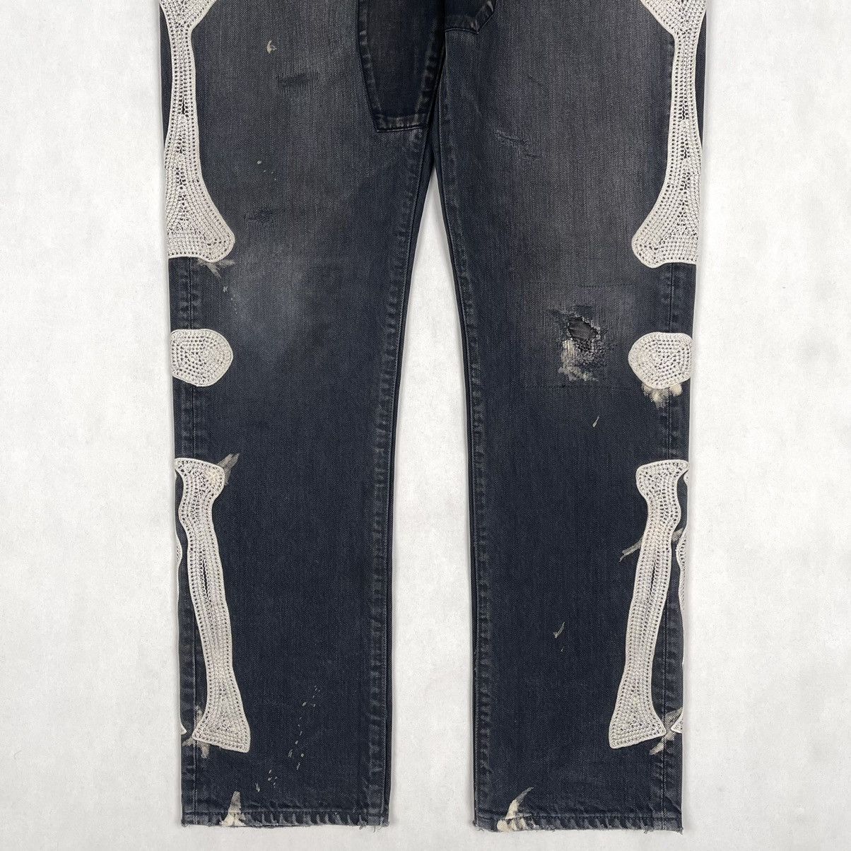 Kapital Kountry FW19 Distressed Denim (Bone/Skeleton Embroidered) Size US 32 / EU 48 - 6 Thumbnail