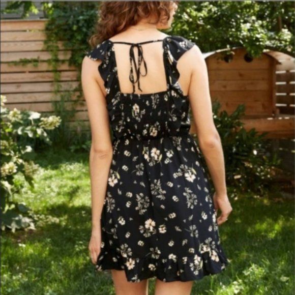Other Wild Fable Black Floral Ruffle Sleeve Mini Dress Medium NWOT Size M / US 6-8 / IT 42-44 - 2 Thumbnail