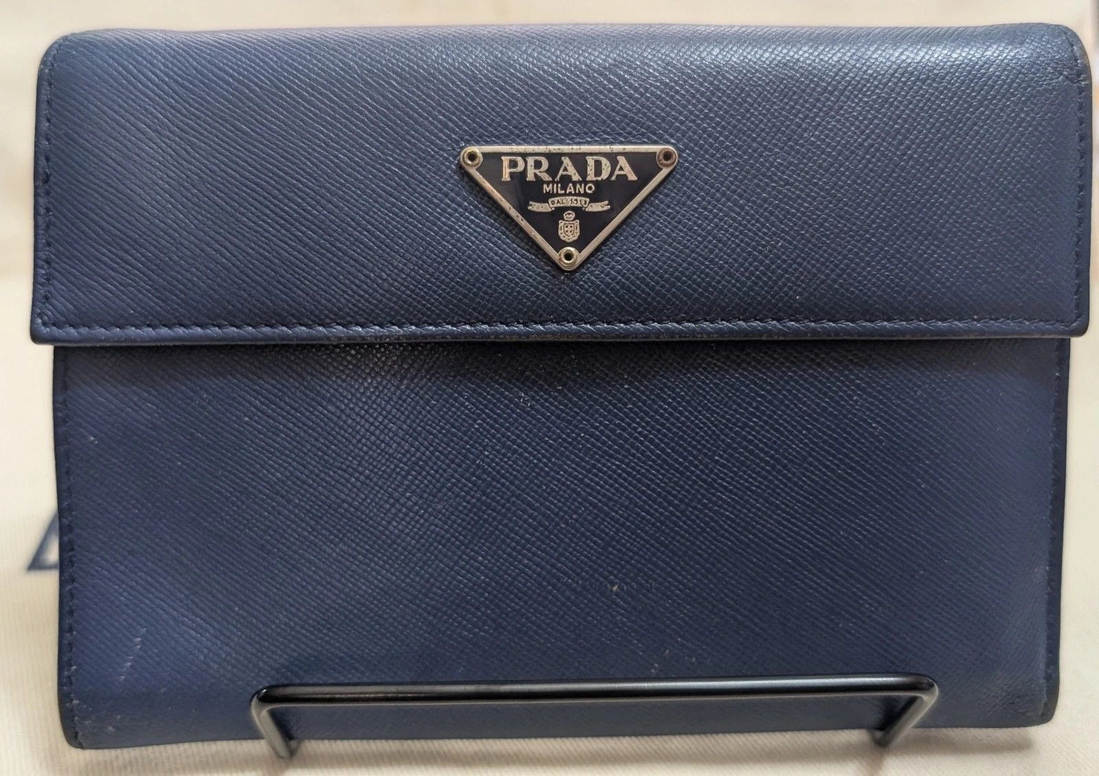 Prada Prada Safiano Leather compact wallet Navy Blue Tri-Fold Size ONE SIZE - 1 Thumbnail