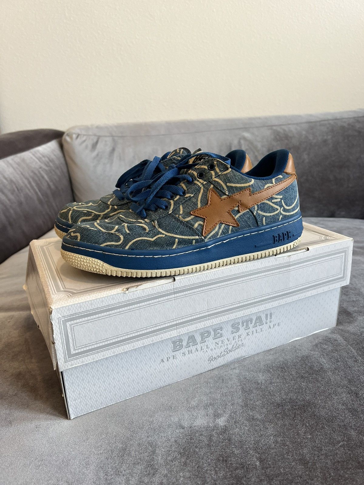 Bape Denim Bapesta Size US 9 / EU 42 - 2 Thumbnail