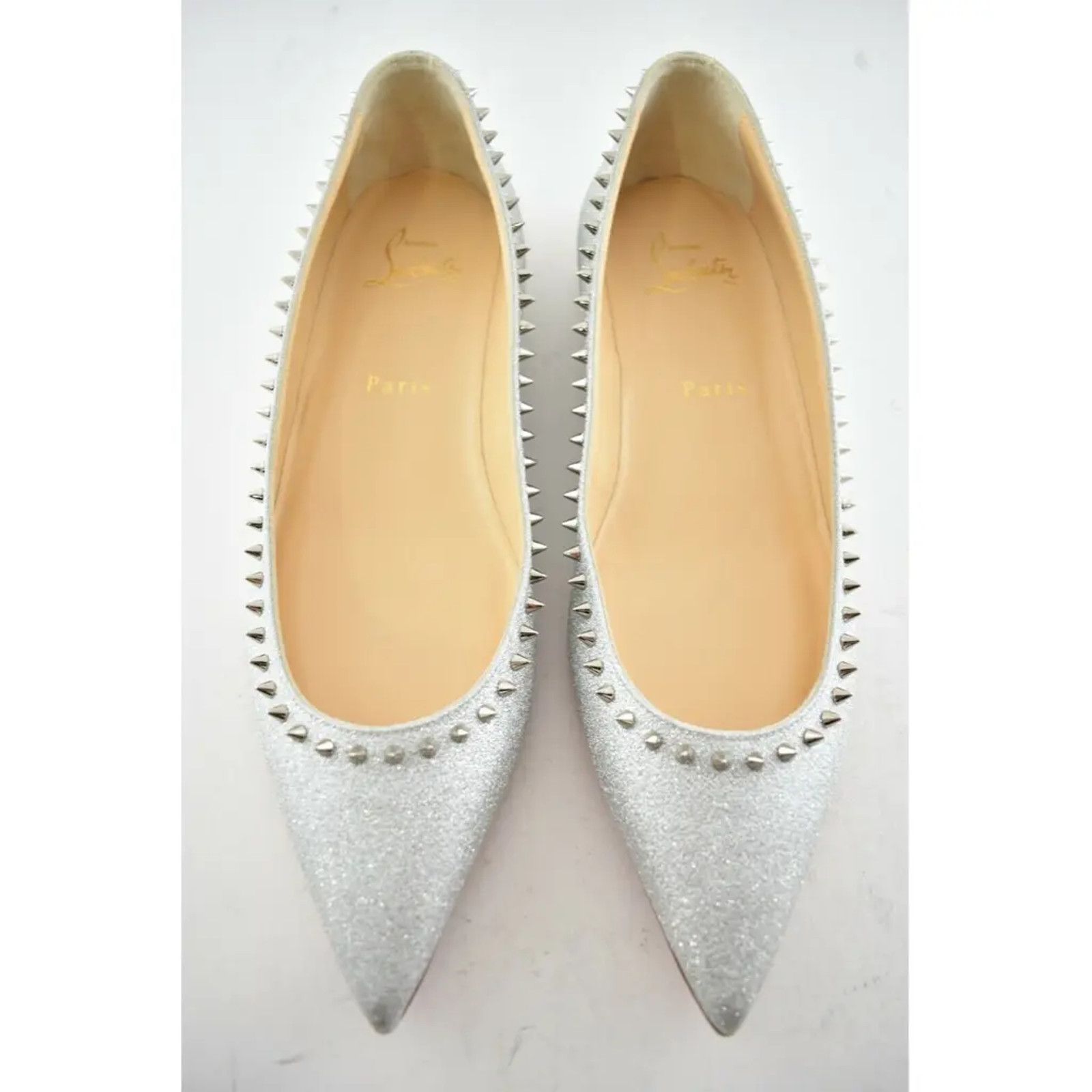 Christian Louboutin Christian Louboutin Anjalina Flat Silver Glitter Spike Size US 8.5 / IT 38.5 - 5 Thumbnail